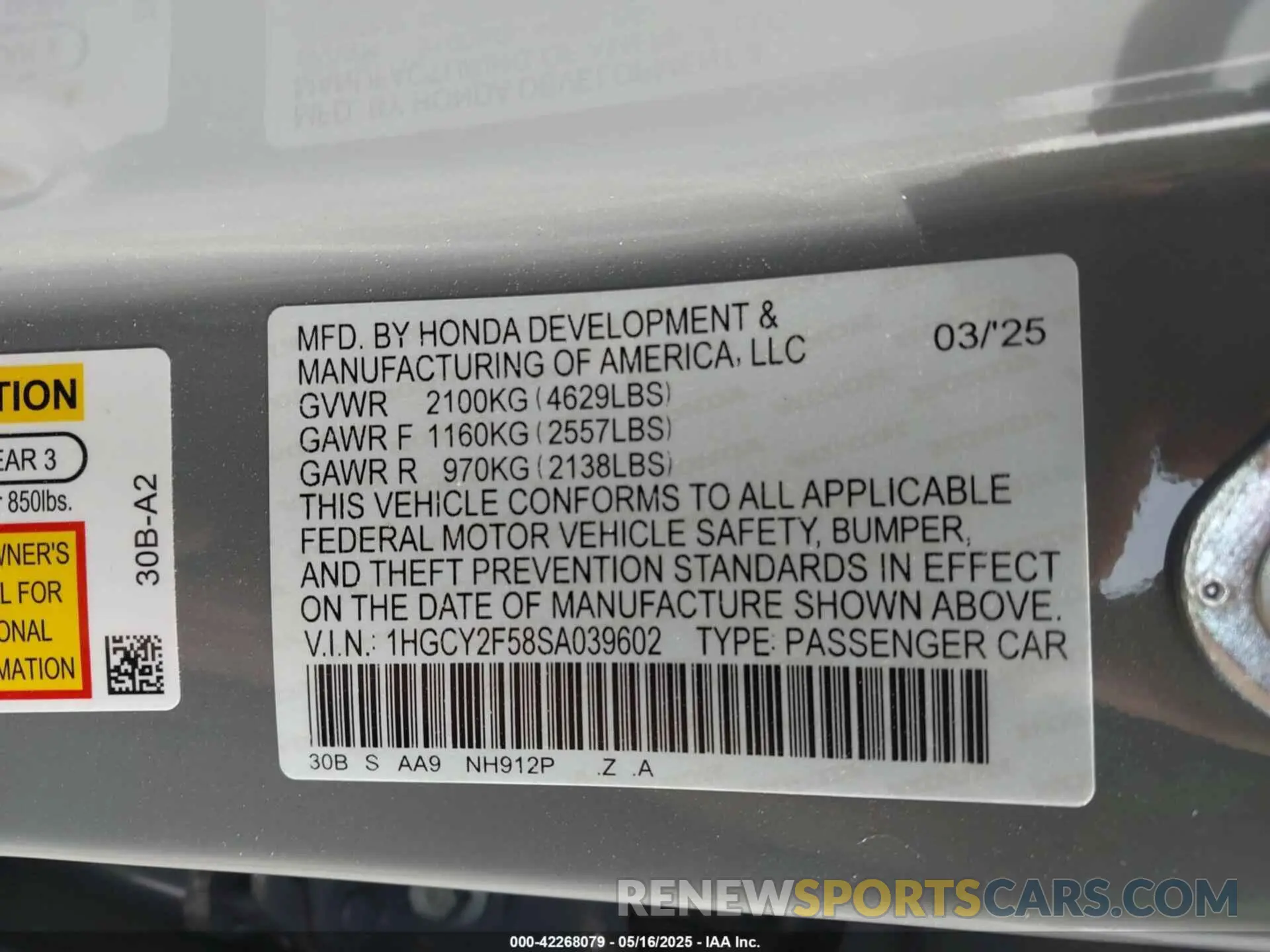9 Photograph of a damaged car 1HGCY2F58SA039602 HONDA ACCORD 2025