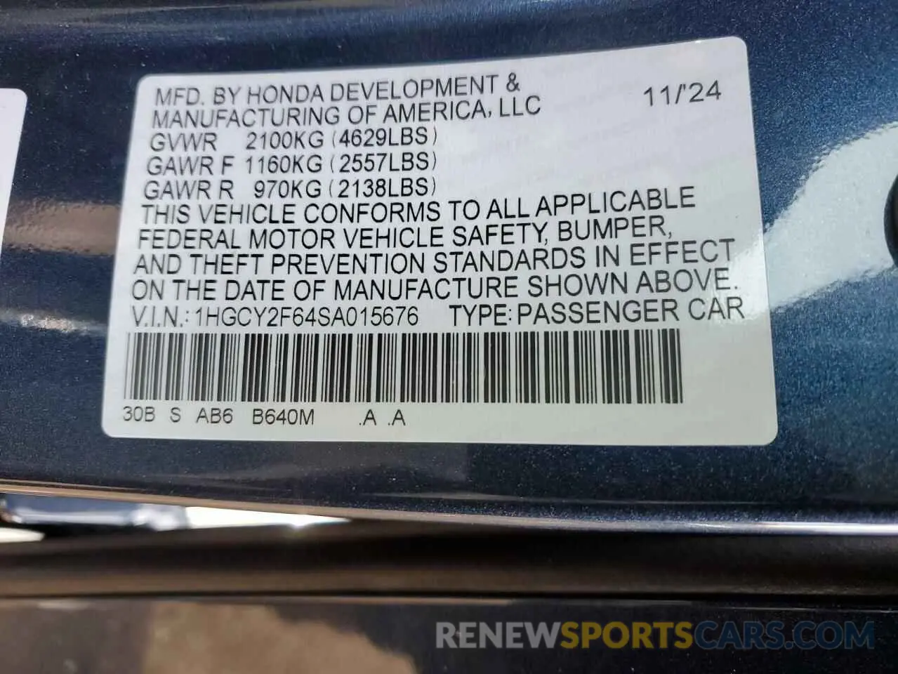 12 Photograph of a damaged car 1HGCY2F64SA015676 HONDA ACCORD 2025