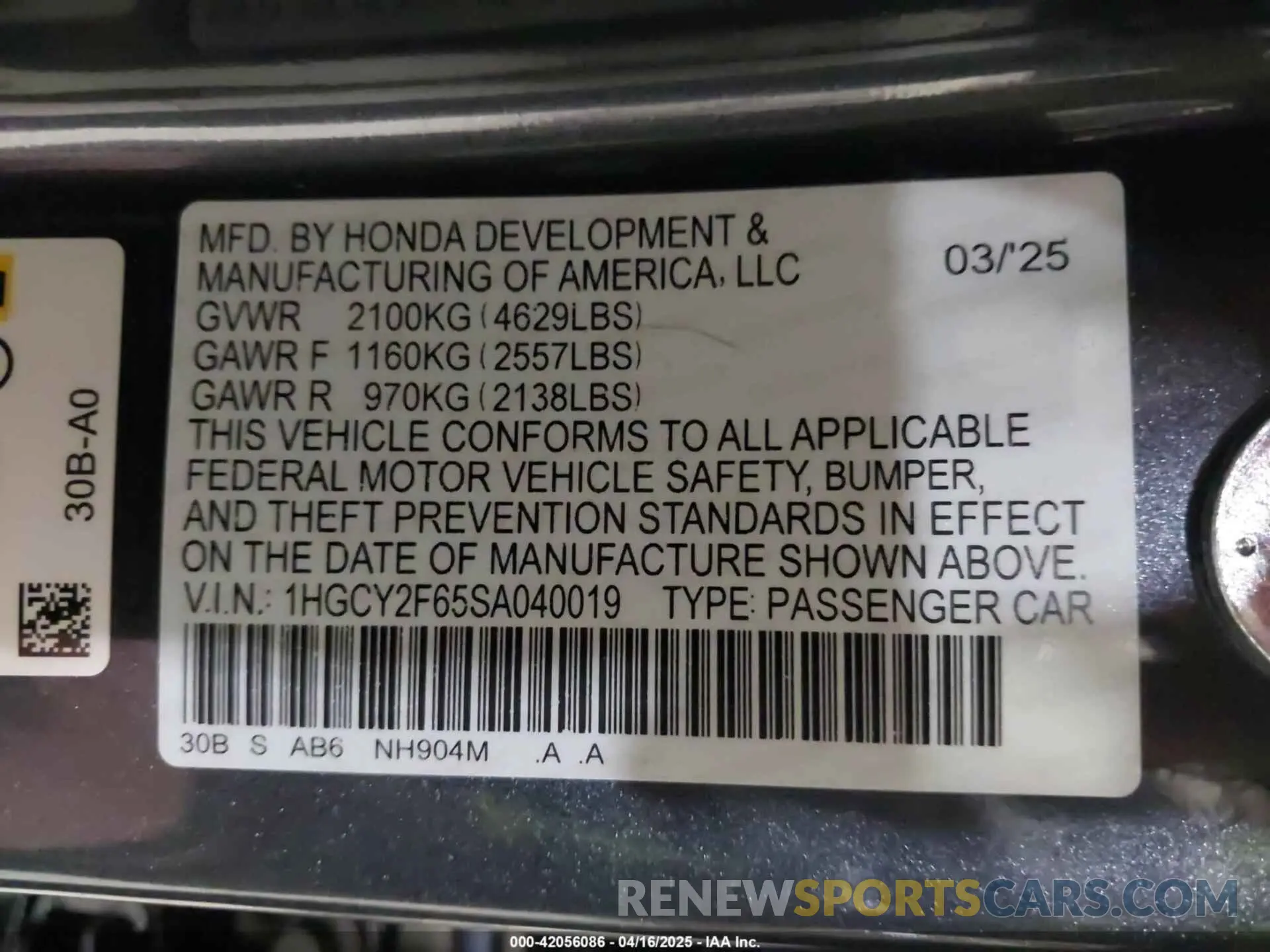 9 Photograph of a damaged car 1HGCY2F65SA040019 HONDA ACCORD 2025