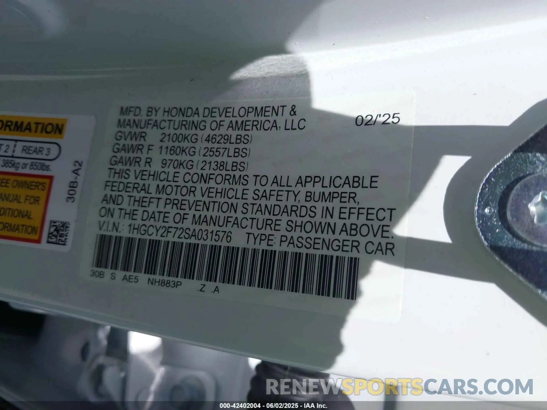 9 Photograph of a damaged car 1HGCY2F72SA031576 HONDA ACCORD 2025