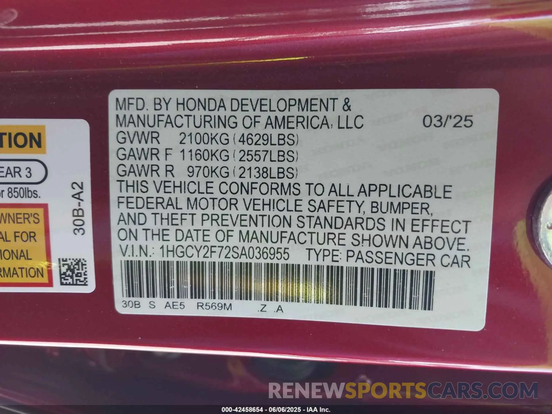 9 Photograph of a damaged car 1HGCY2F72SA036955 HONDA ACCORD 2025