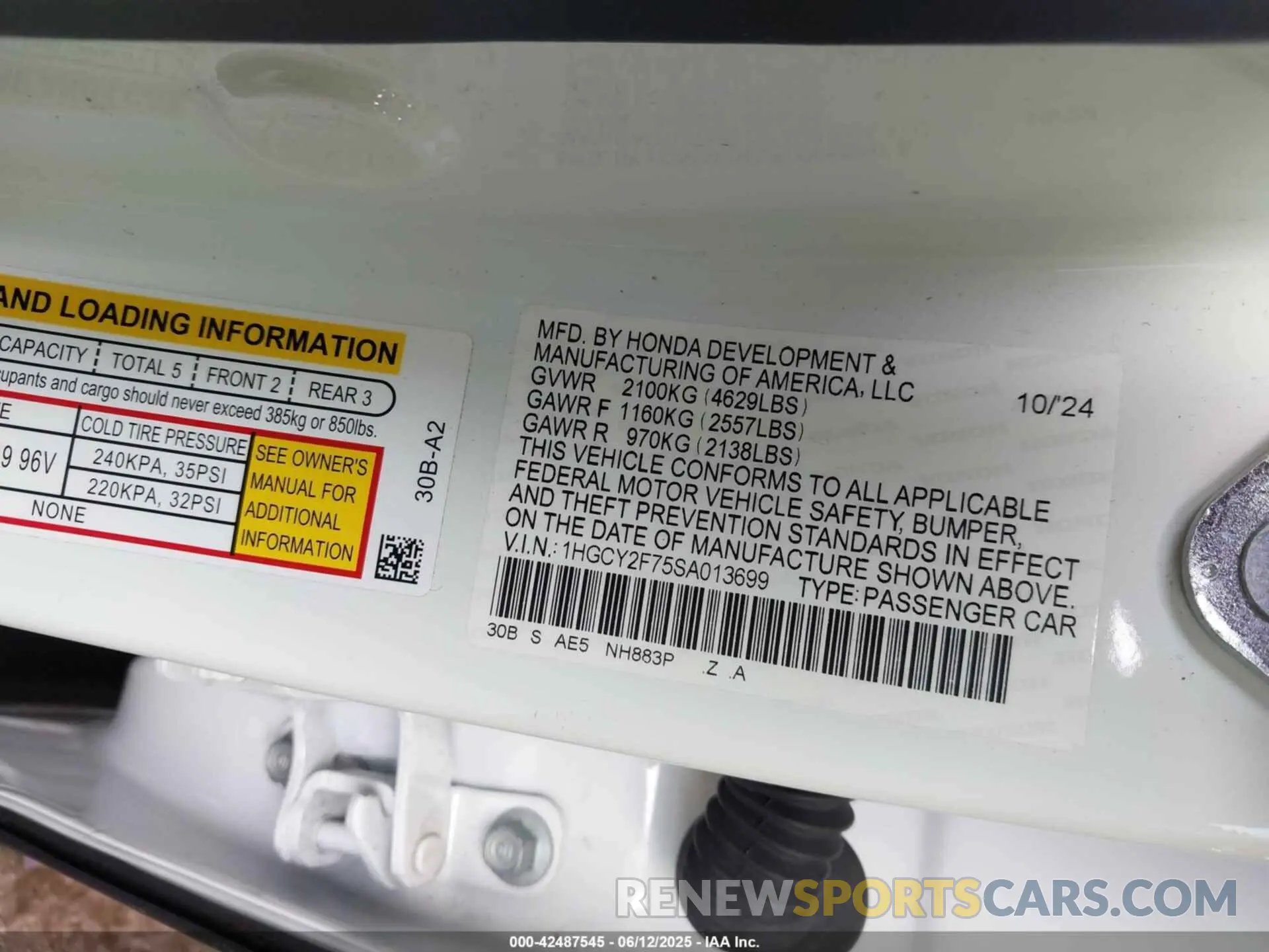 9 Photograph of a damaged car 1HGCY2F75SA013699 HONDA ACCORD 2025