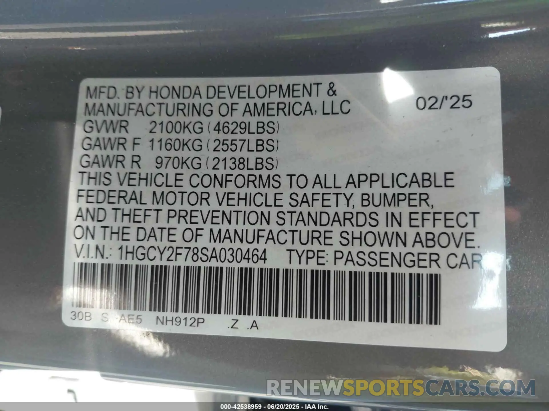 9 Photograph of a damaged car 1HGCY2F78SA030464 HONDA ACCORD 2025