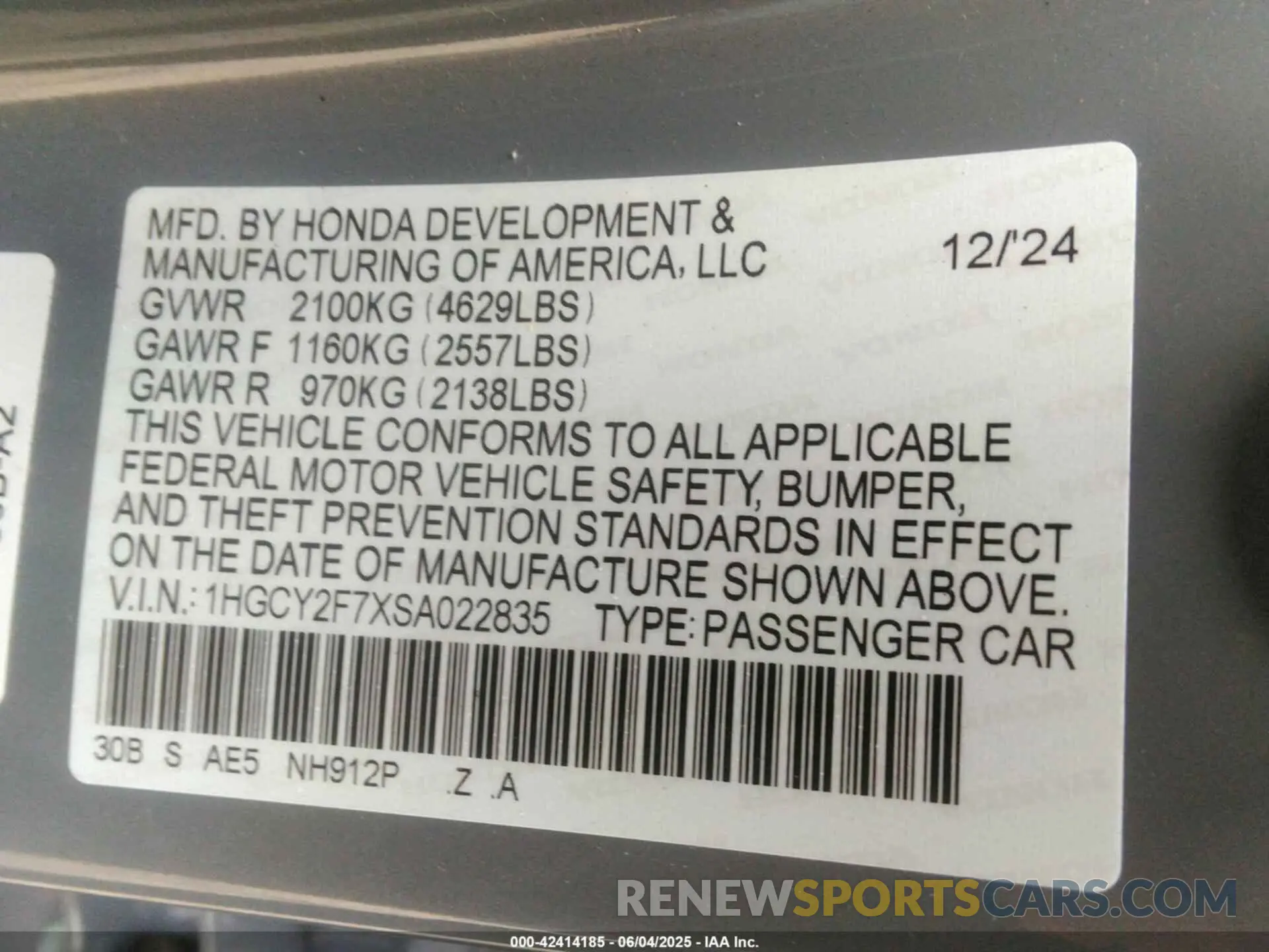 9 Photograph of a damaged car 1HGCY2F7XSA022835 HONDA ACCORD 2025