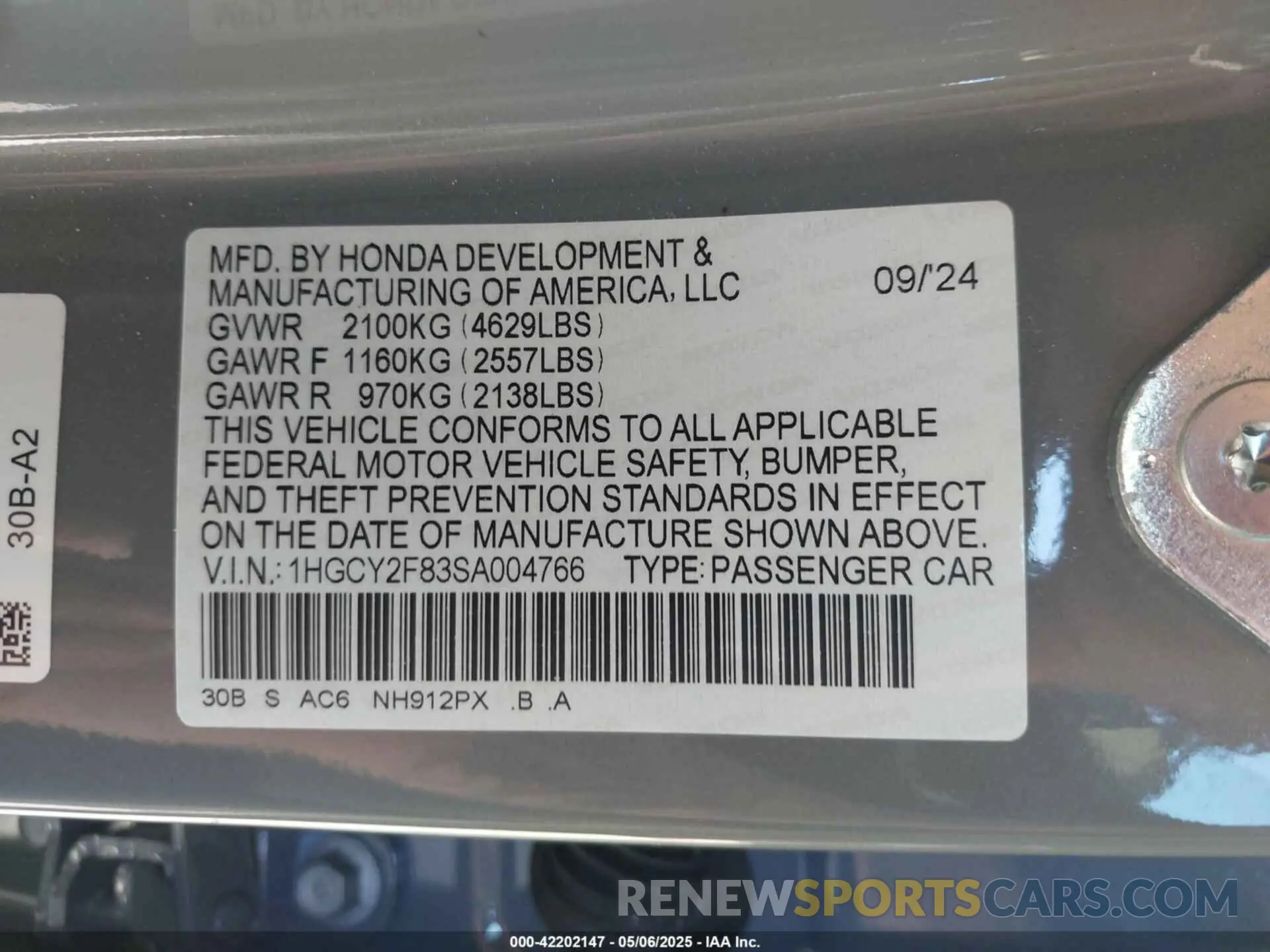 9 Photograph of a damaged car 1HGCY2F83SA004766 HONDA ACCORD 2025