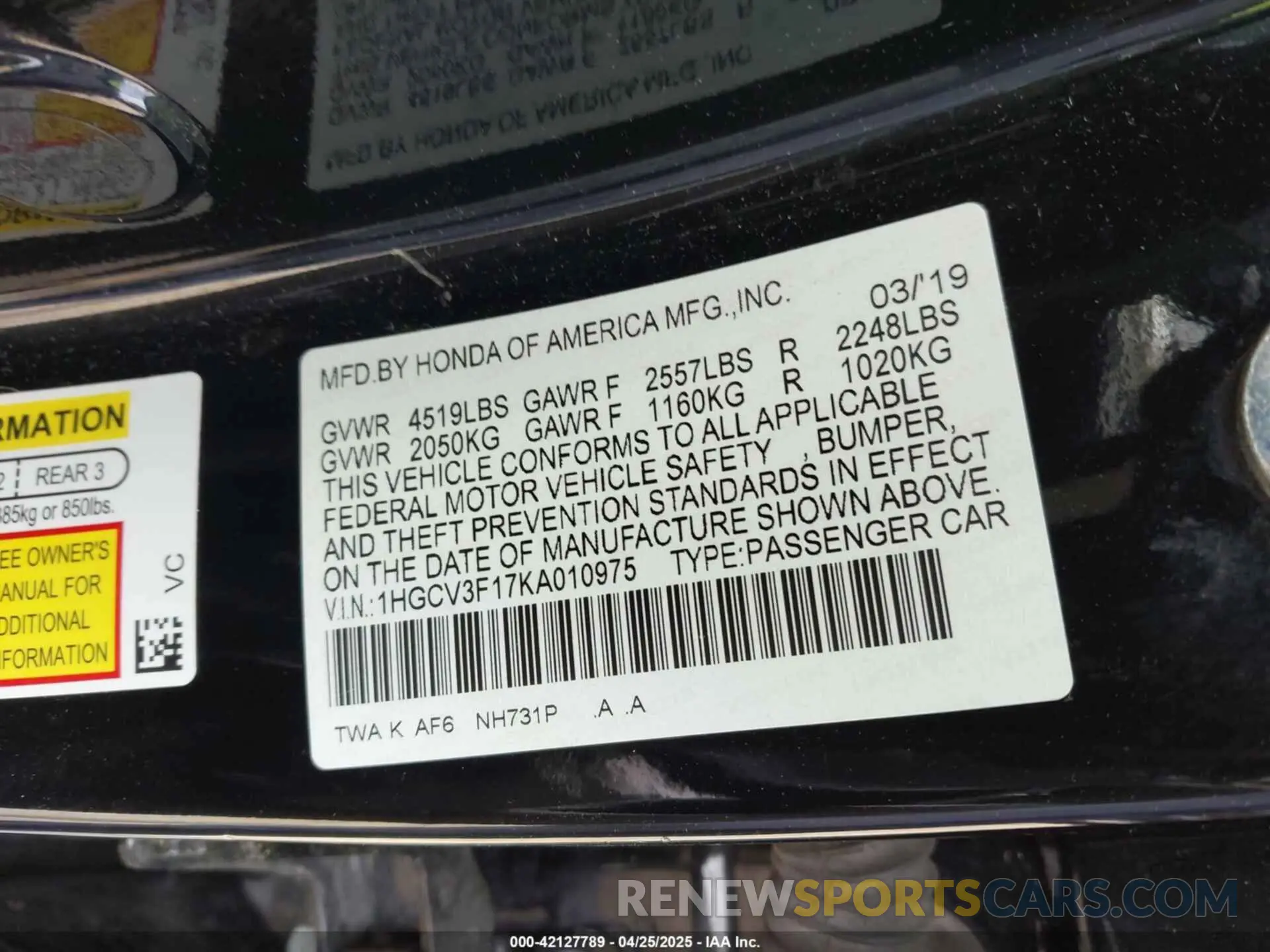 9 Photograph of a damaged car 1HGCV3F17KA010975 HONDA ACCORD HYBRID 2019