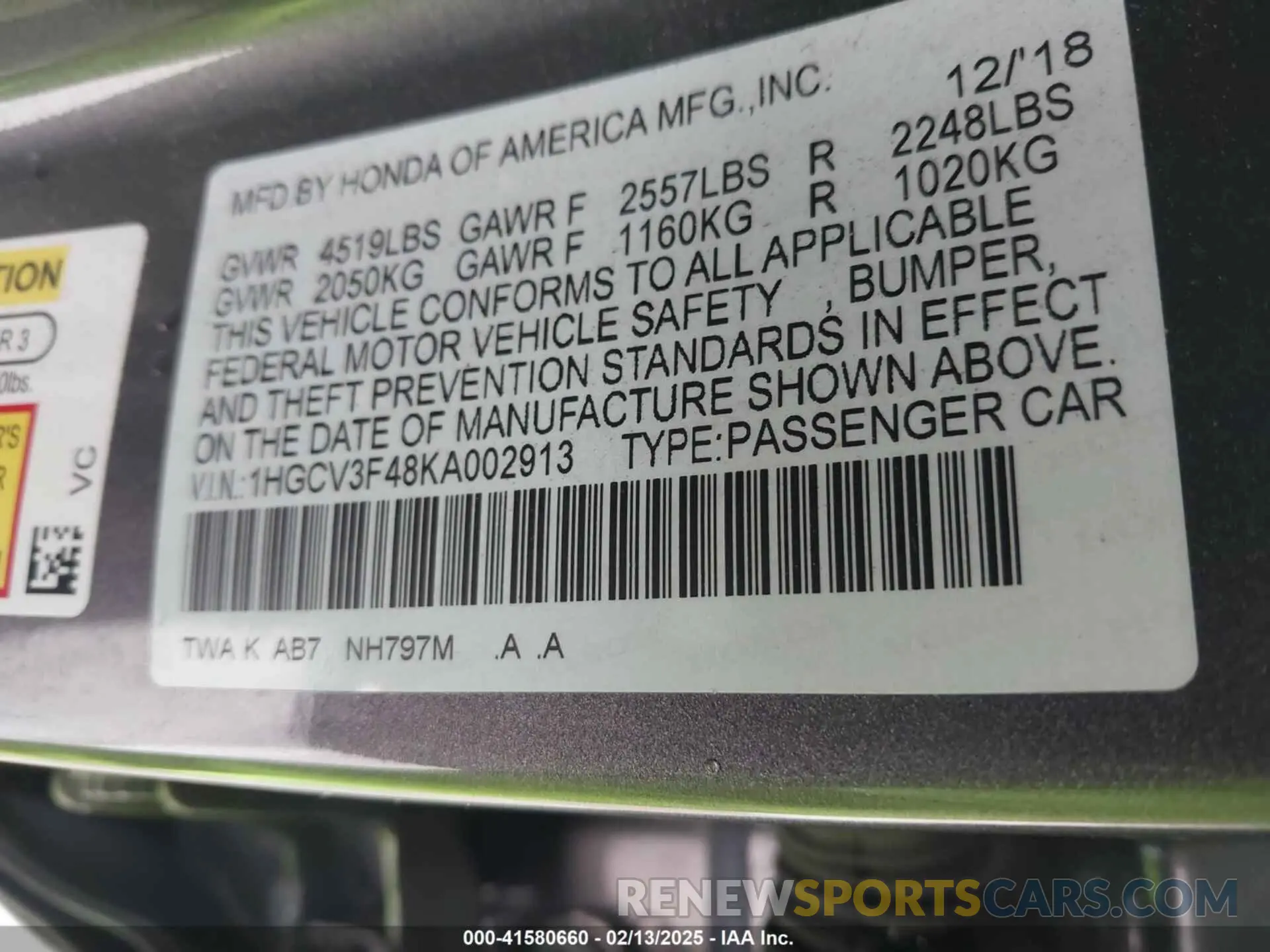 9 Photograph of a damaged car 1HGCV3F48KA002913 HONDA ACCORD HYBRID 2019