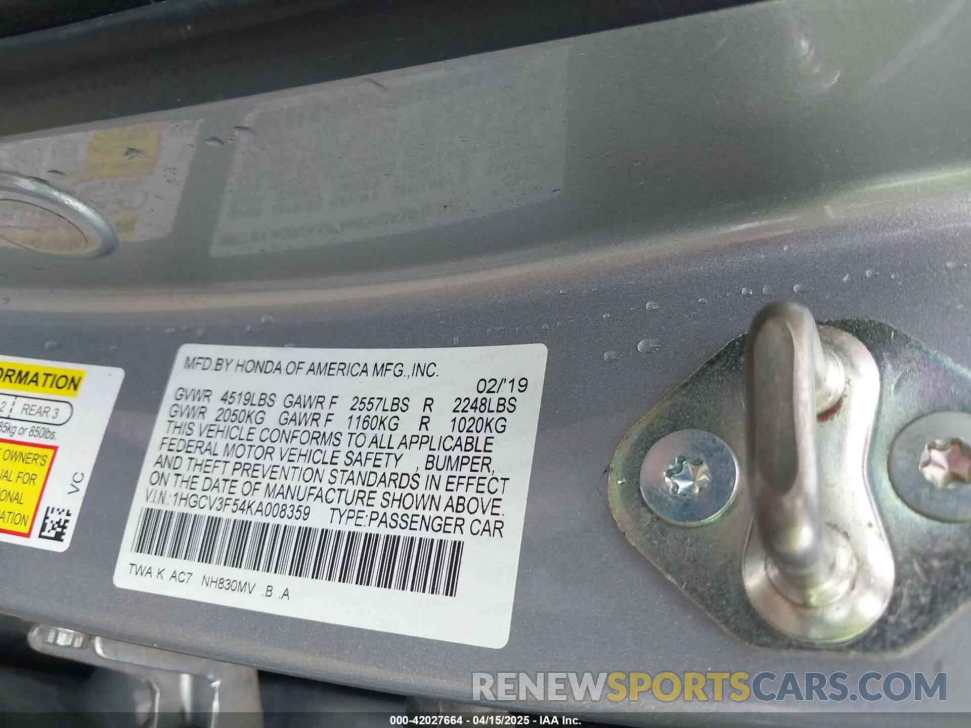 9 Photograph of a damaged car 1HGCV3F54KA008359 HONDA ACCORD HYBRID 2019