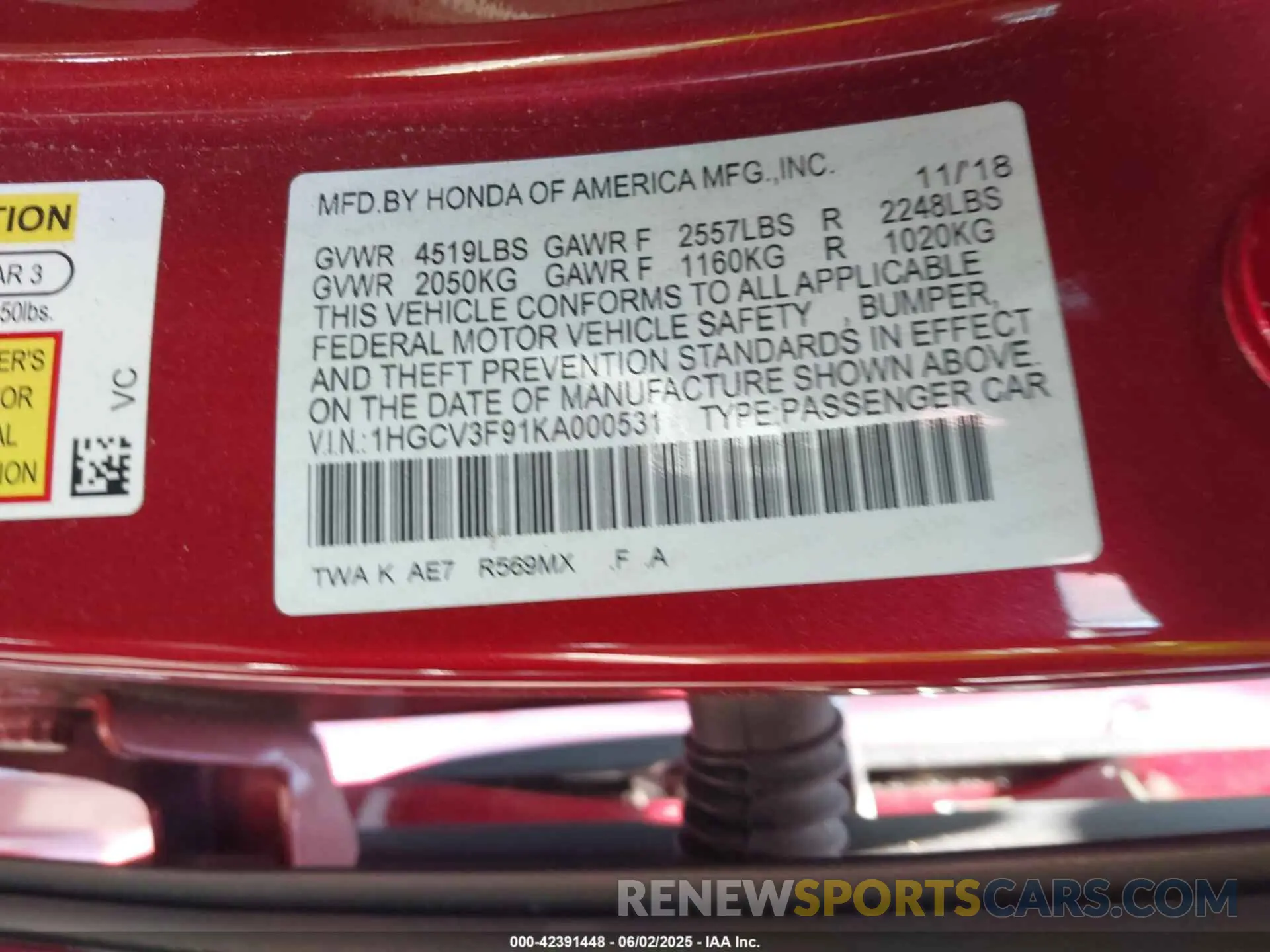 9 Photograph of a damaged car 1HGCV3F91KA000531 HONDA ACCORD HYBRID 2019