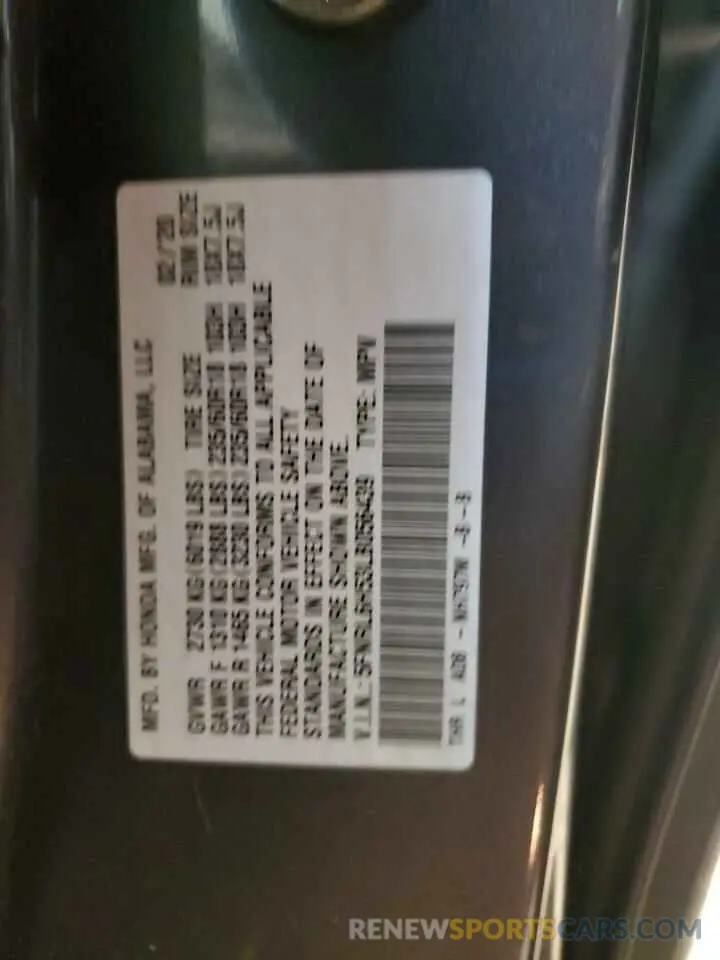 13 Photograph of a damaged car 5FNRL6H53LB056439 HONDA All Models 2020