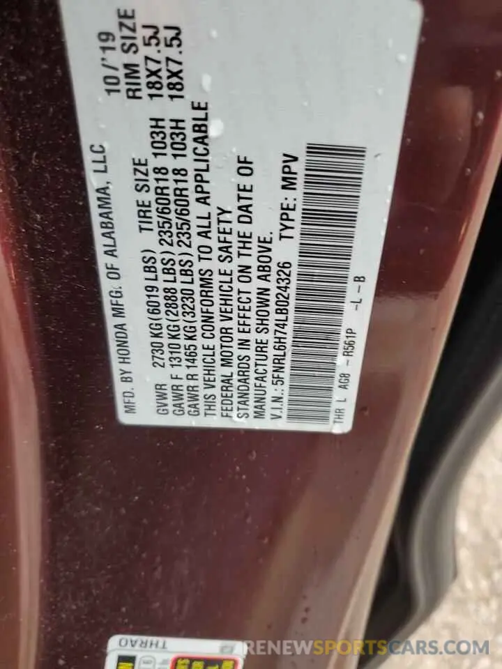 13 Photograph of a damaged car 5FNRL6H74LB024326 HONDA All Models 2020