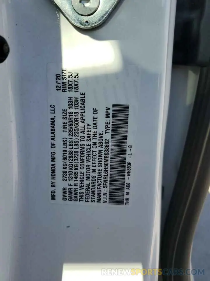 16 Photograph of a damaged car 5FNRL6H50MB038692 HONDA All Models 2021