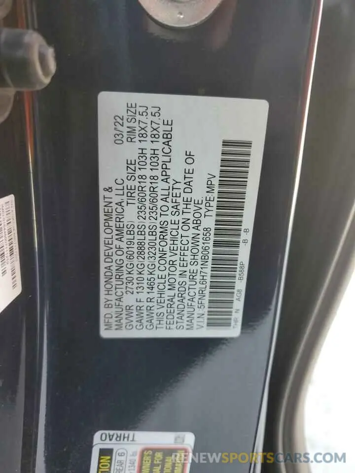 14 Photograph of a damaged car 5FNRL6H71NB061658 HONDA All Models 2022