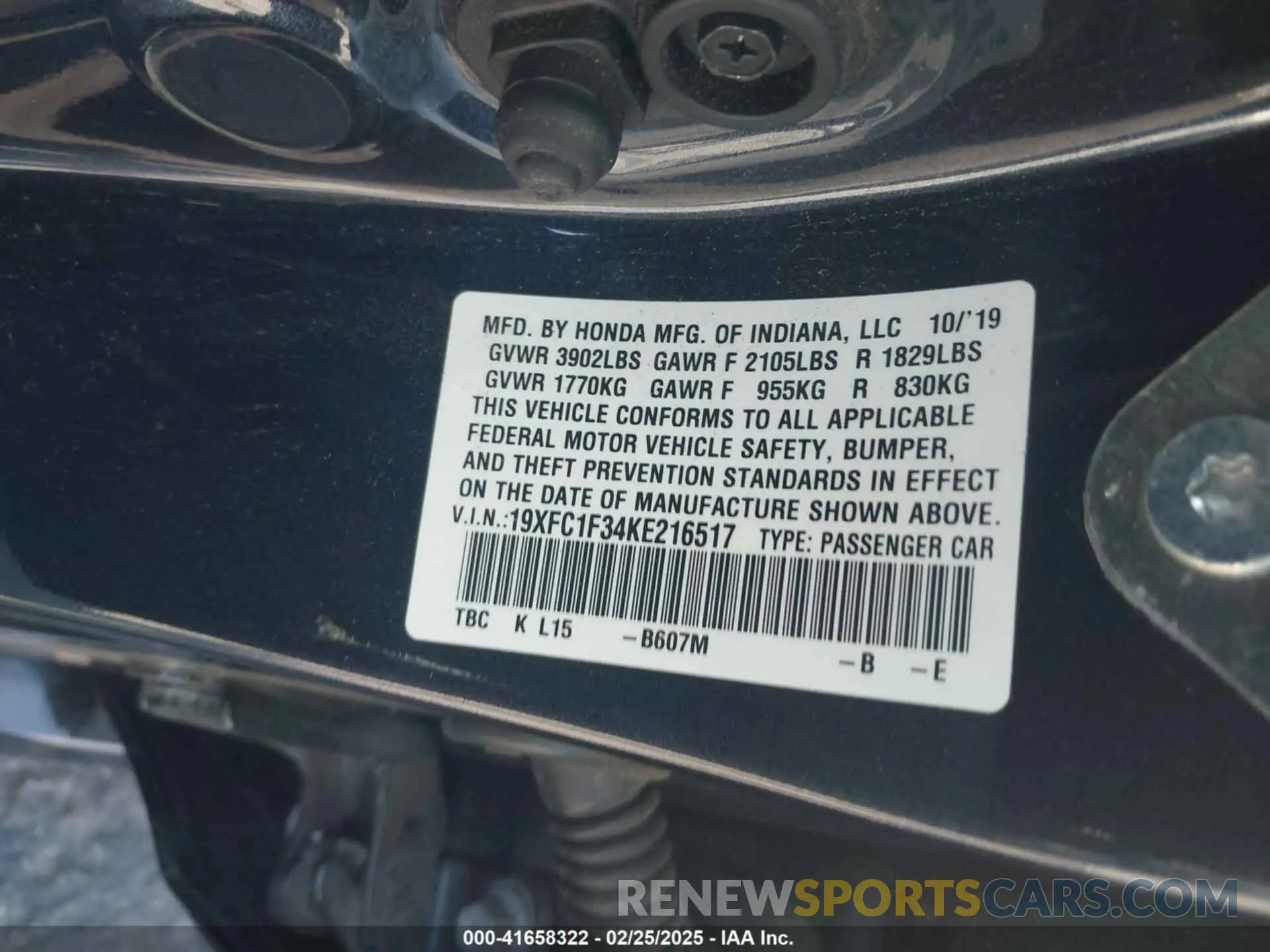 9 Photograph of a damaged car 19XFC1F34KE216517 HONDA CIVIC 2019