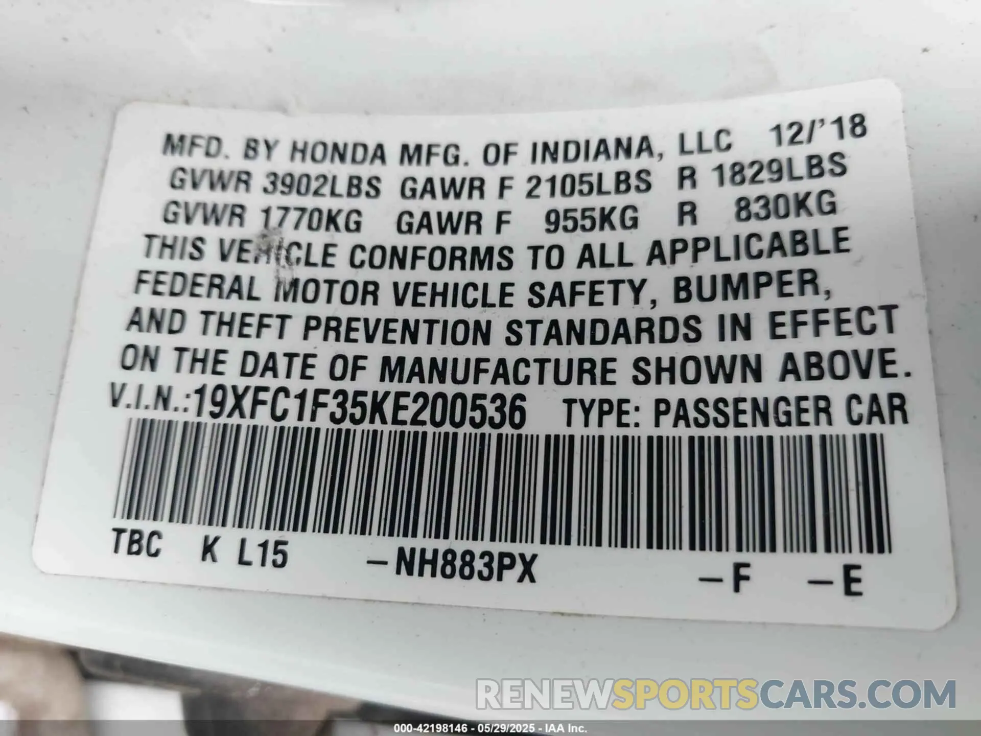 9 Photograph of a damaged car 19XFC1F35KE200536 HONDA CIVIC 2019