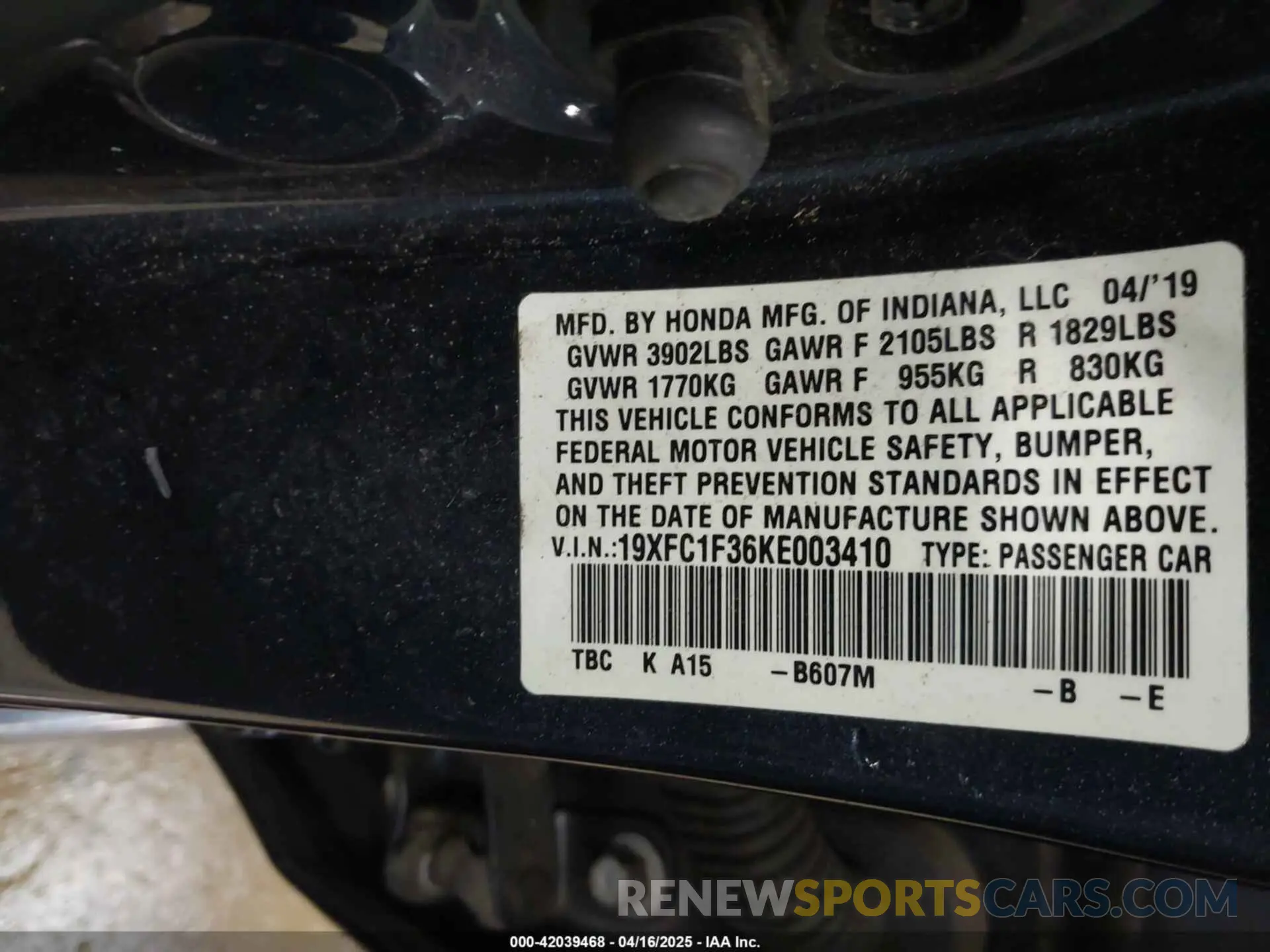 9 Photograph of a damaged car 19XFC1F36KE003410 HONDA CIVIC 2019