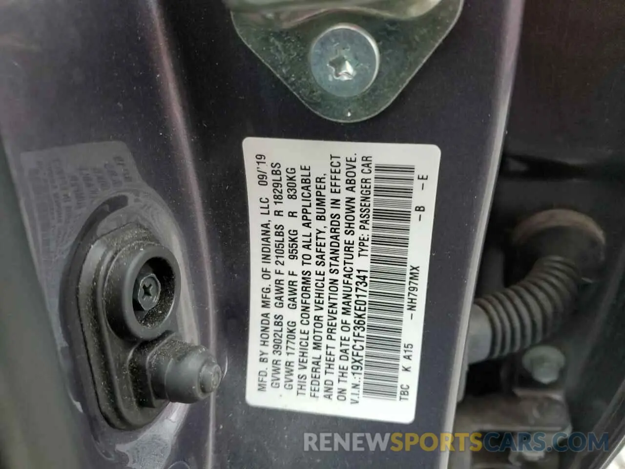12 Photograph of a damaged car 19XFC1F36KE017341 HONDA CIVIC 2019