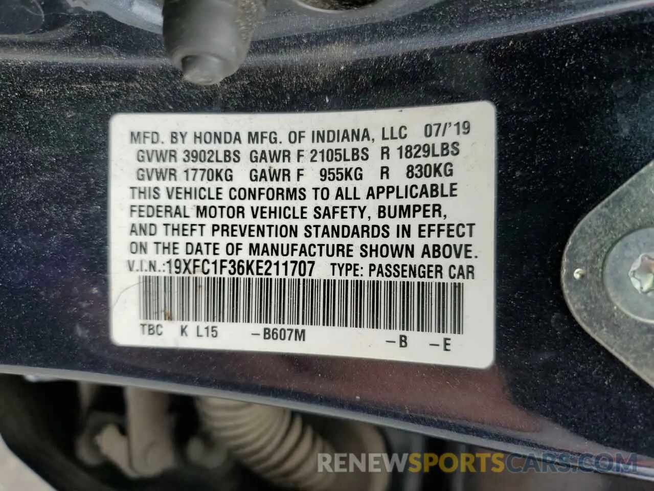 12 Photograph of a damaged car 19XFC1F36KE211707 HONDA CIVIC 2019
