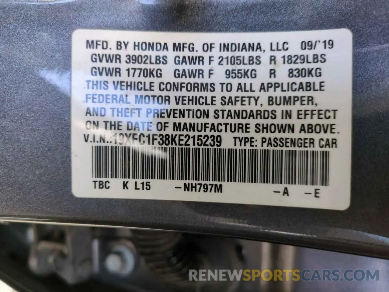 12 Photograph of a damaged car 19XFC1F38KE215239 HONDA CIVIC 2019