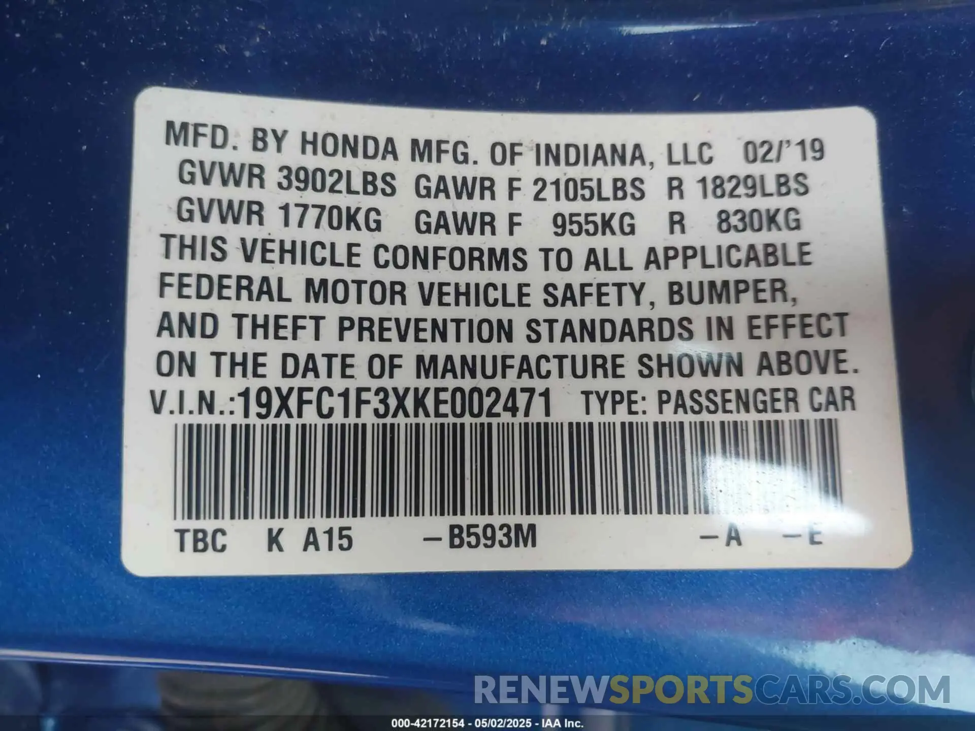 9 Photograph of a damaged car 19XFC1F3XKE002471 HONDA CIVIC 2019
