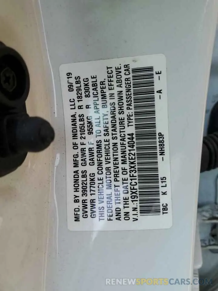 14 Photograph of a damaged car 19XFC1F3XKE214044 HONDA CIVIC 2019