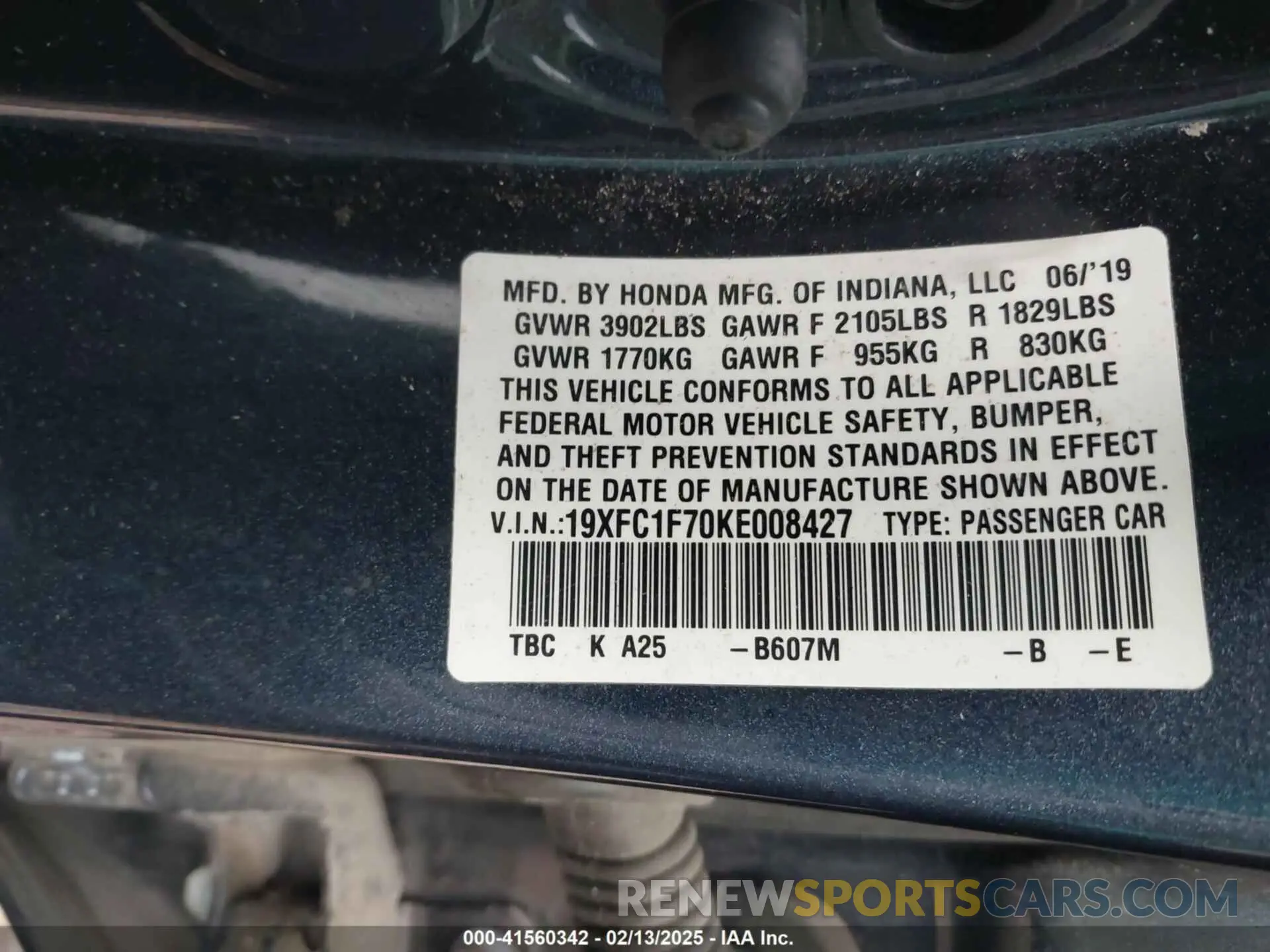 9 Photograph of a damaged car 19XFC1F70KE008427 HONDA CIVIC 2019