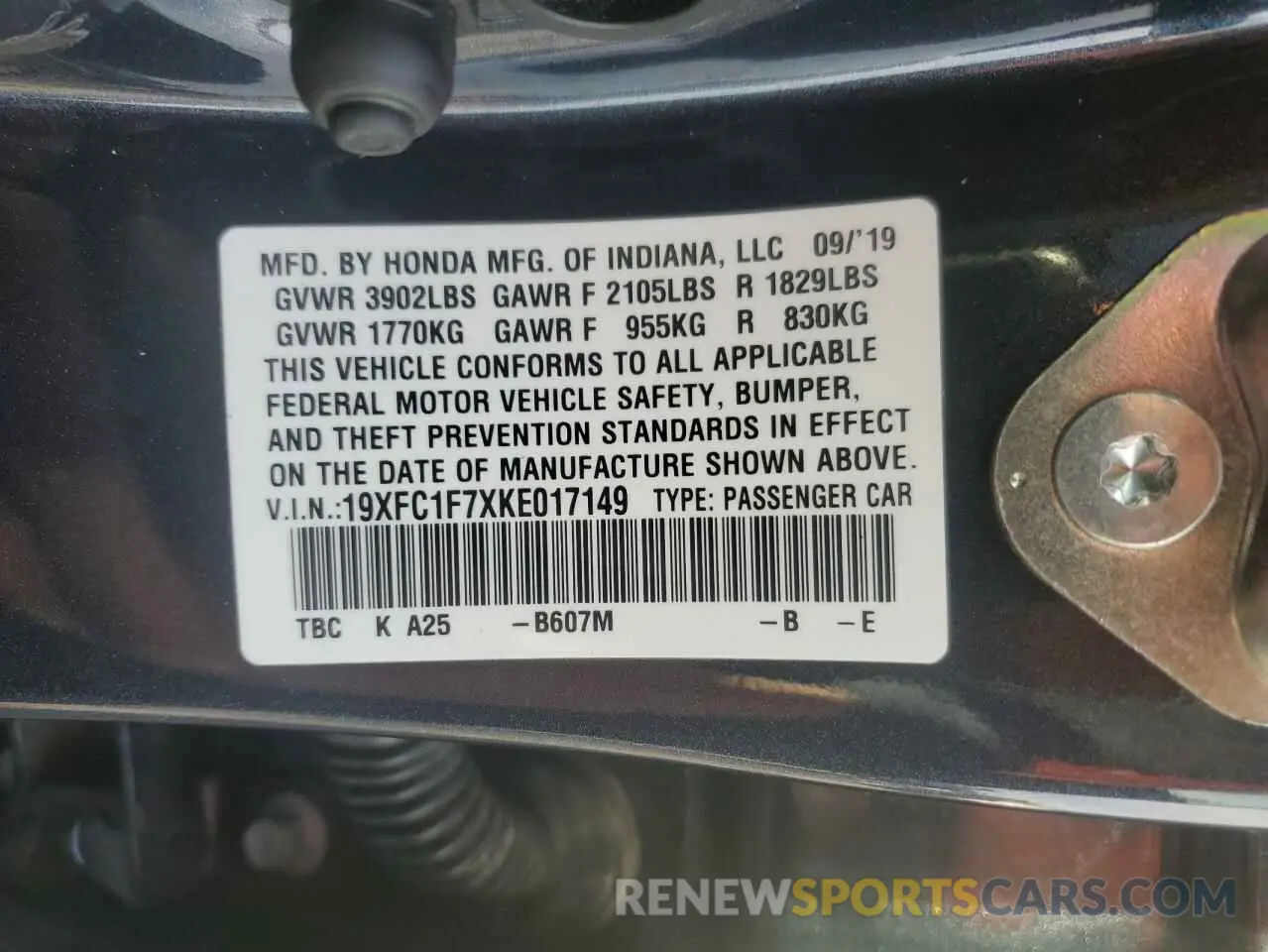 12 Photograph of a damaged car 19XFC1F7XKE017149 HONDA CIVIC 2019