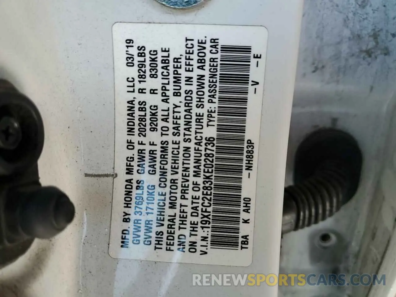 12 Photograph of a damaged car 19XFC2E83KE028736 HONDA CIVIC 2019