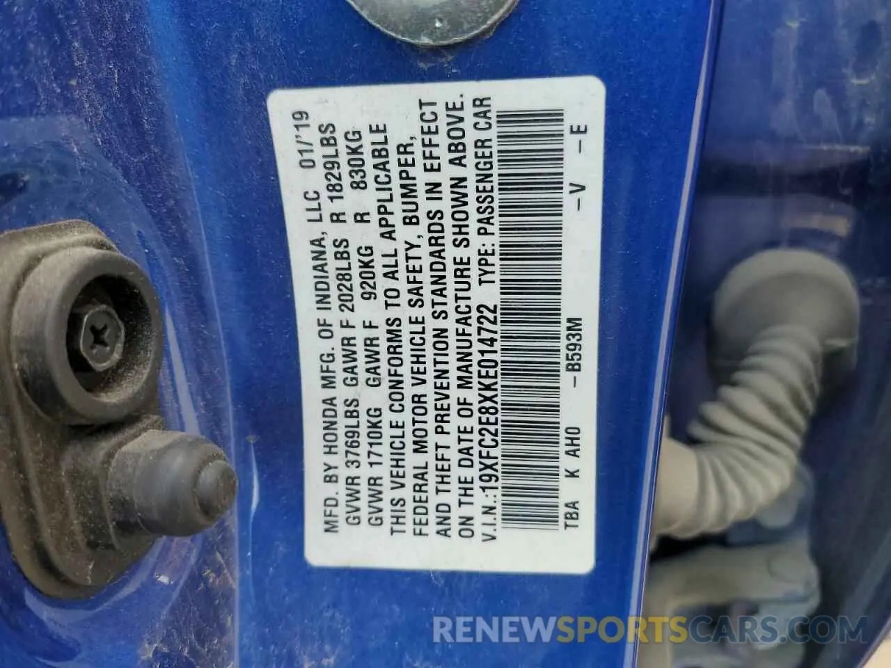 12 Photograph of a damaged car 19XFC2E8XKE014722 HONDA CIVIC 2019