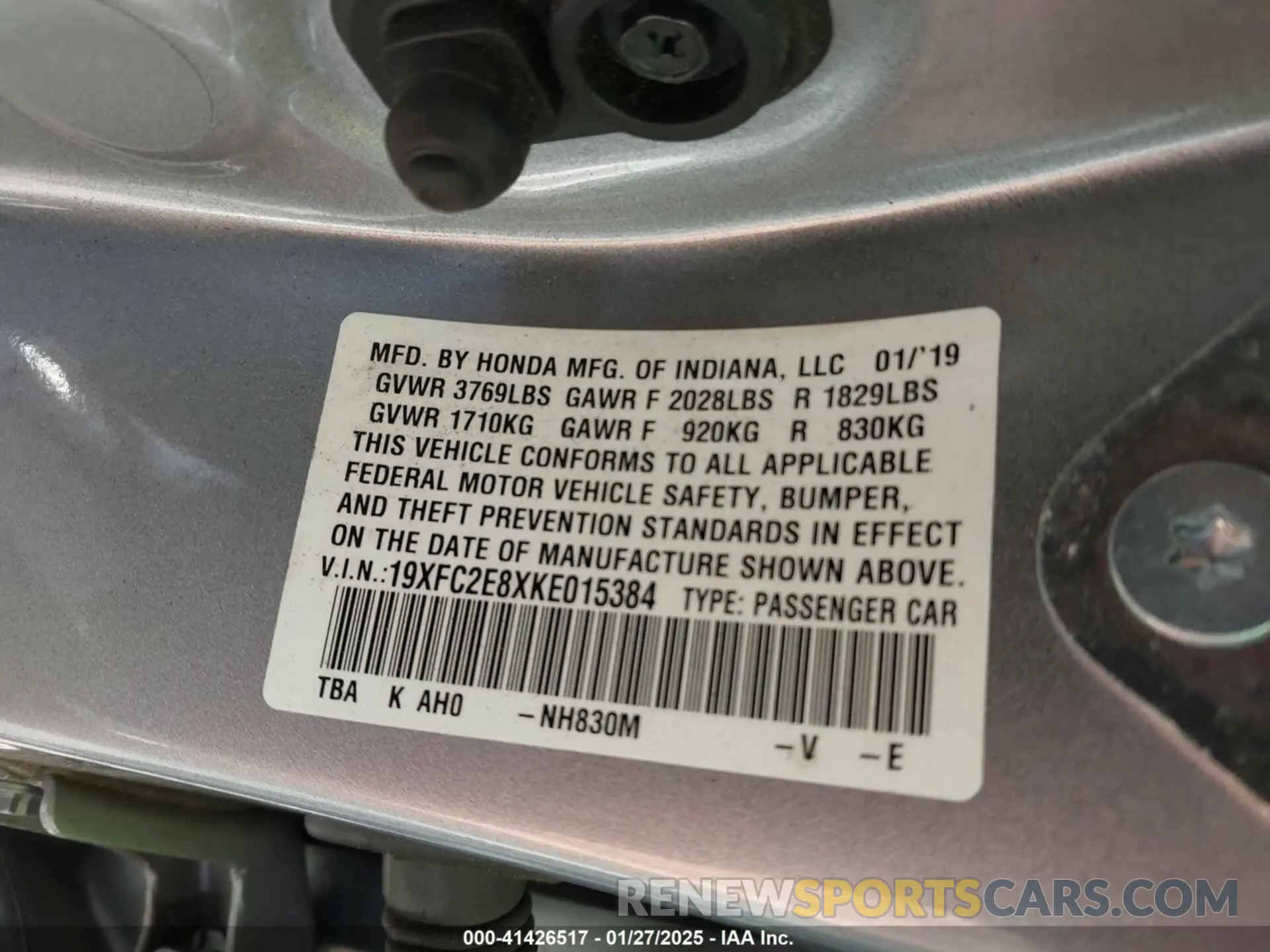 9 Photograph of a damaged car 19XFC2E8XKE015384 HONDA CIVIC 2019