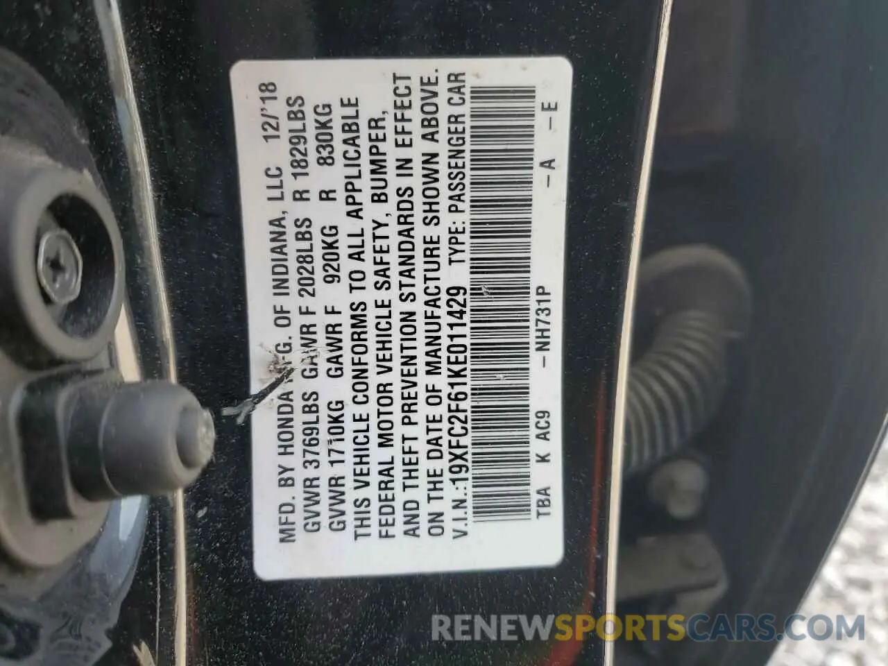 14 Photograph of a damaged car 19XFC2F61KE011429 HONDA CIVIC 2019