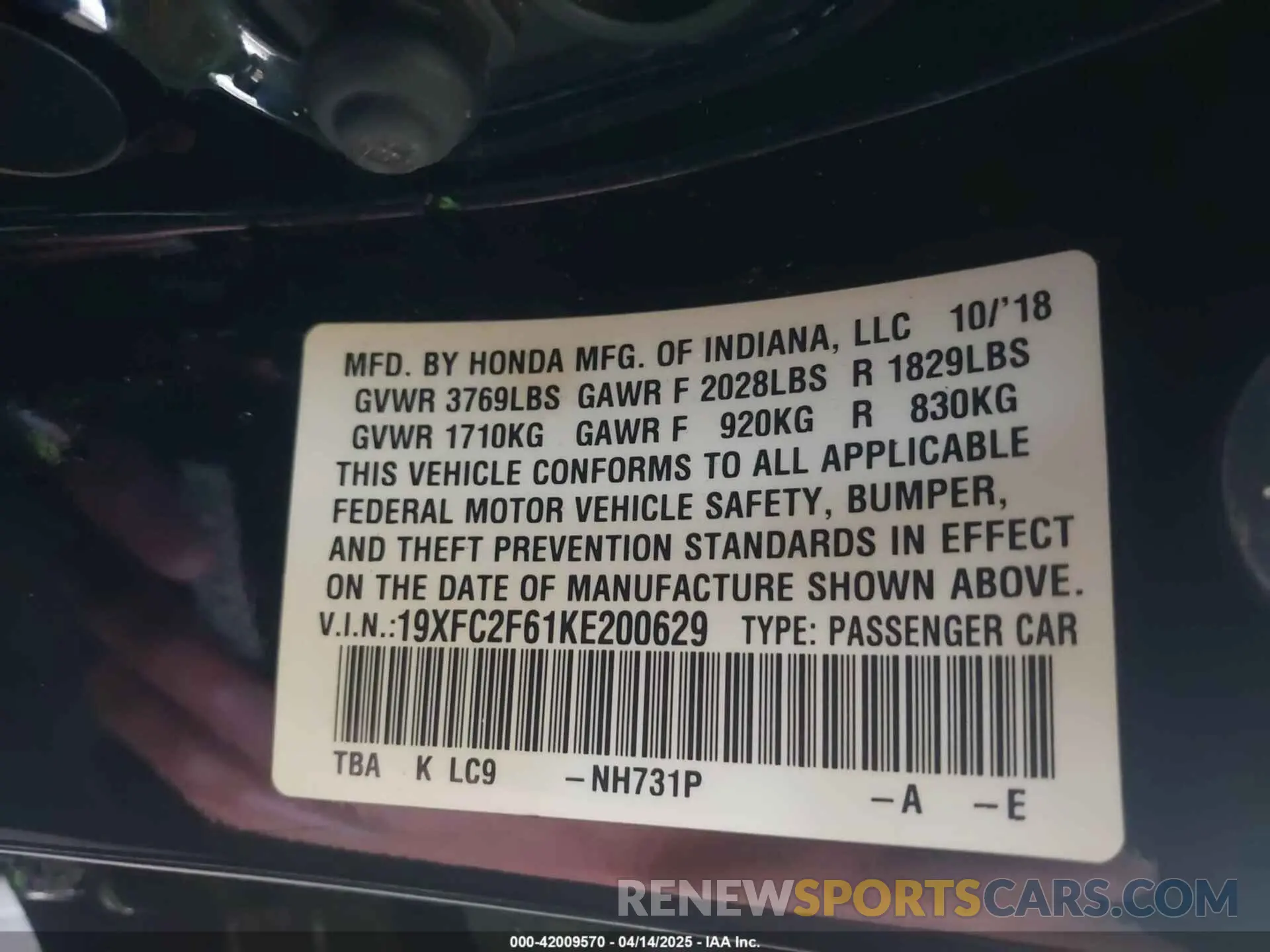 9 Photograph of a damaged car 19XFC2F61KE200629 HONDA CIVIC 2019