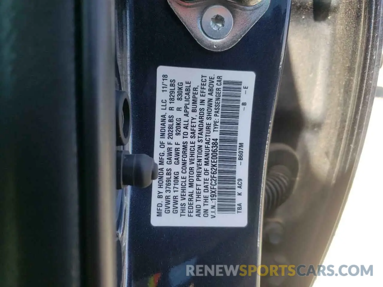 12 Photograph of a damaged car 19XFC2F62KE006384 HONDA CIVIC 2019