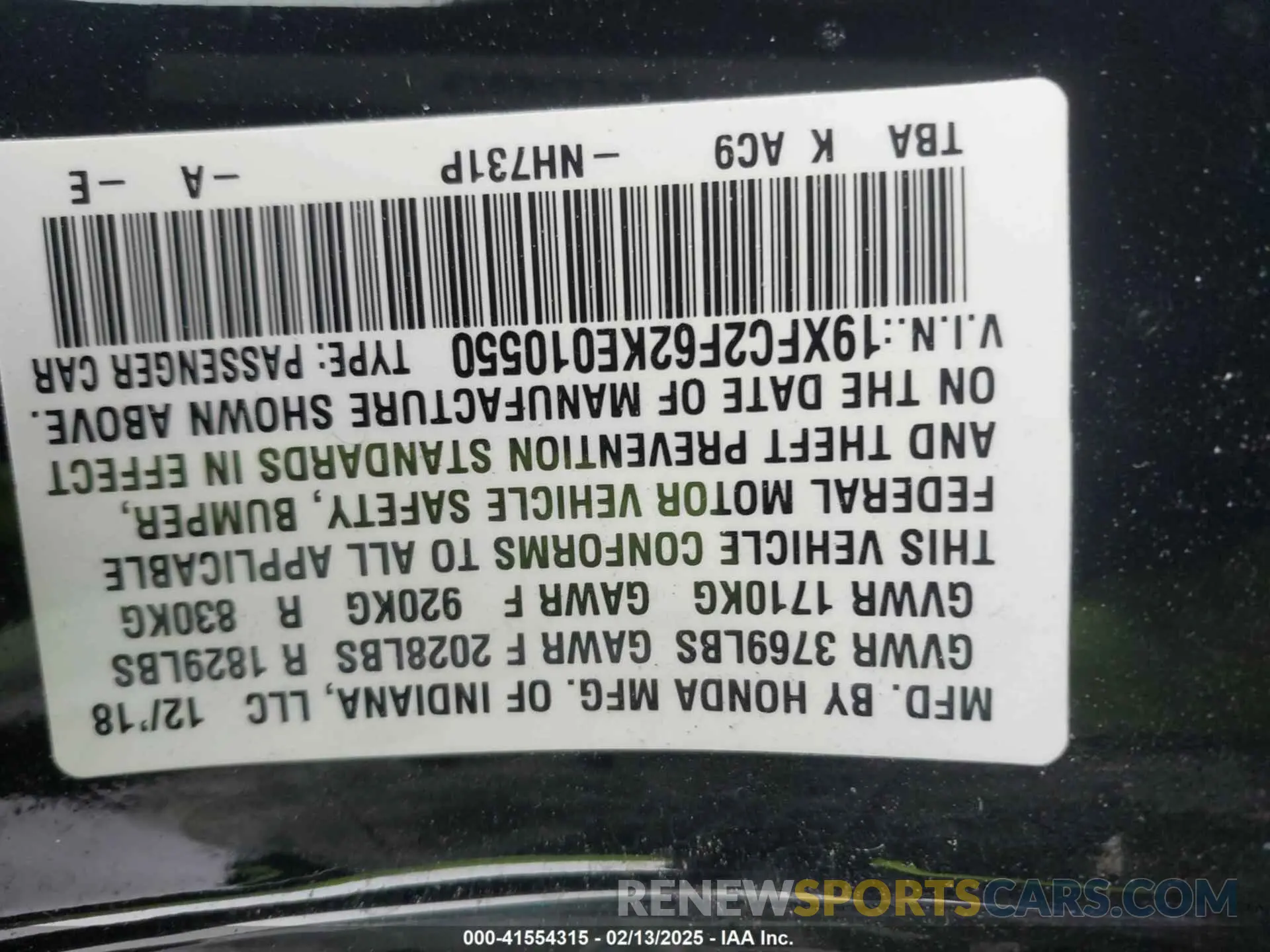 9 Photograph of a damaged car 19XFC2F62KE010550 HONDA CIVIC 2019