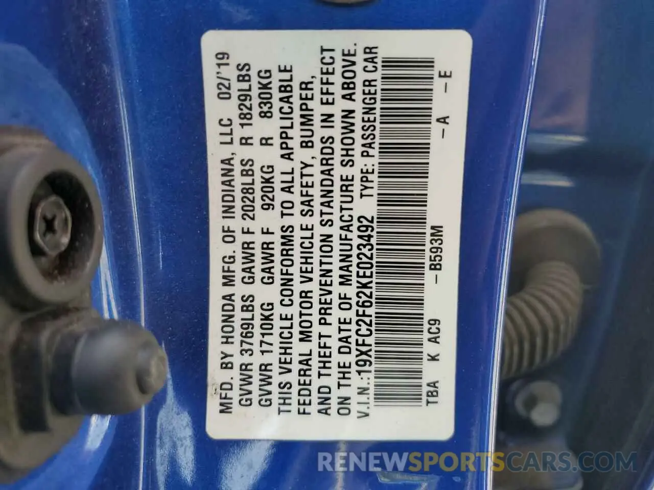 12 Photograph of a damaged car 19XFC2F62KE023492 HONDA CIVIC 2019