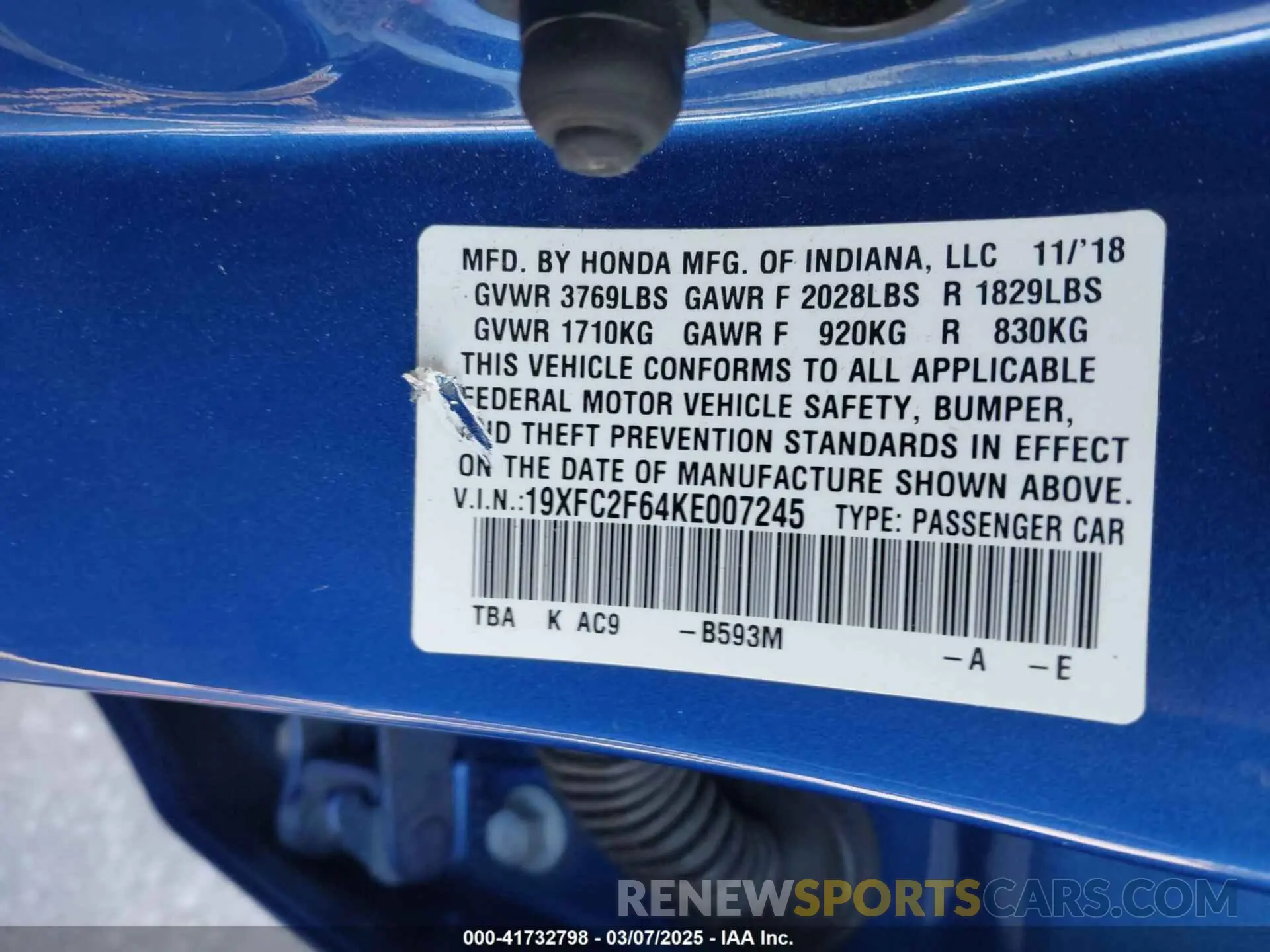 9 Photograph of a damaged car 19XFC2F64KE007245 HONDA CIVIC 2019