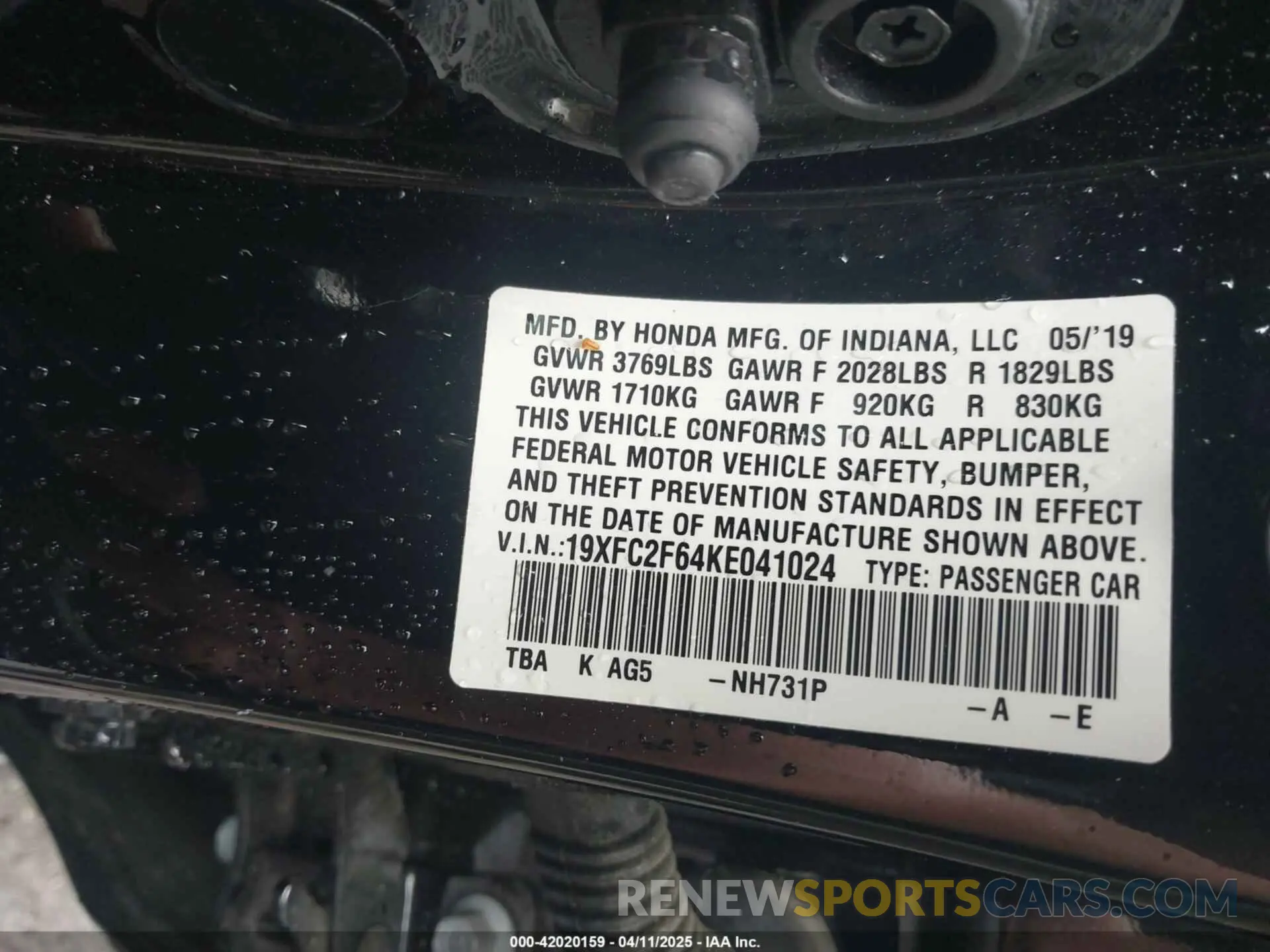 9 Photograph of a damaged car 19XFC2F64KE041024 HONDA CIVIC 2019