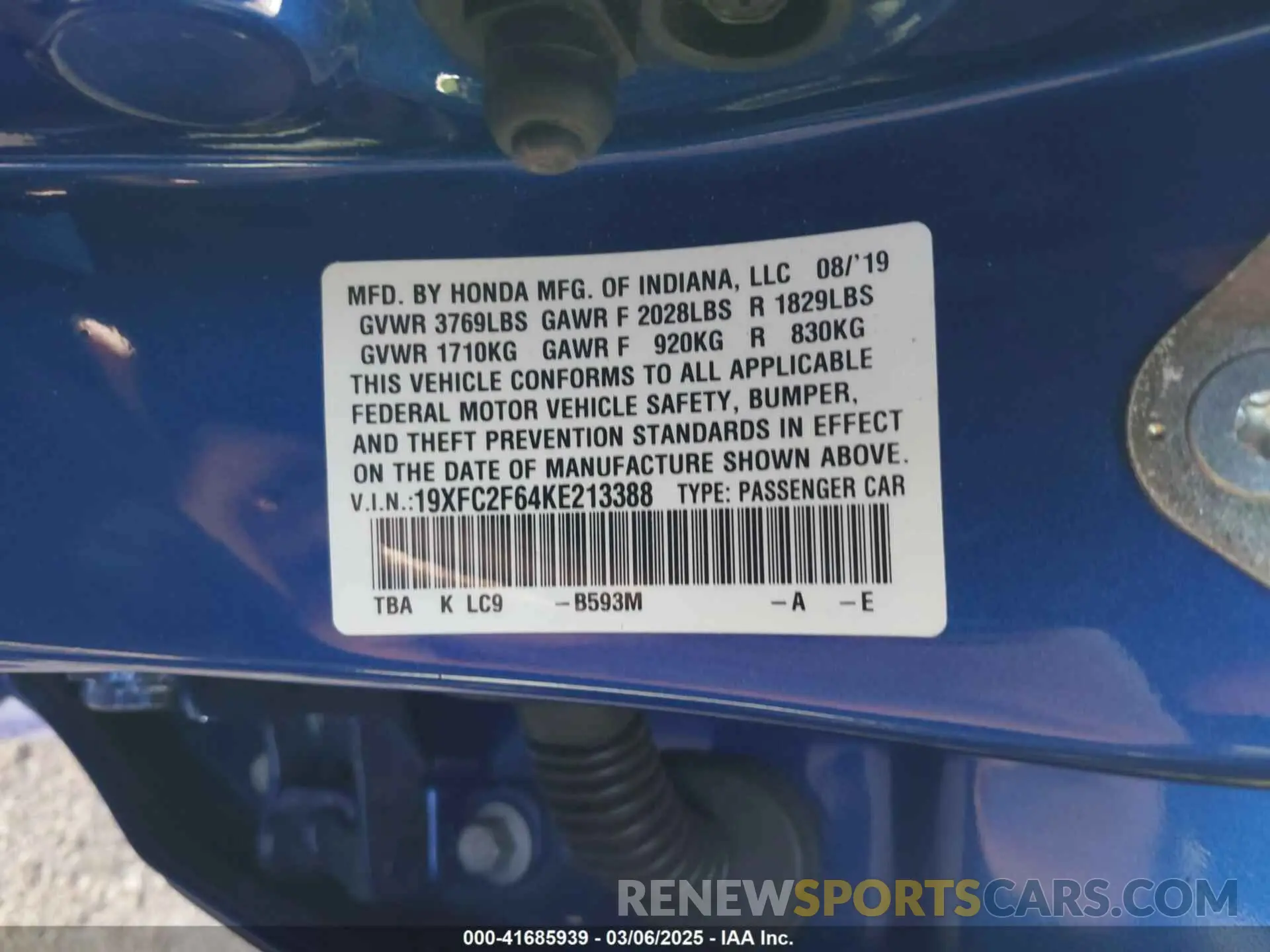 9 Photograph of a damaged car 19XFC2F64KE213388 HONDA CIVIC 2019