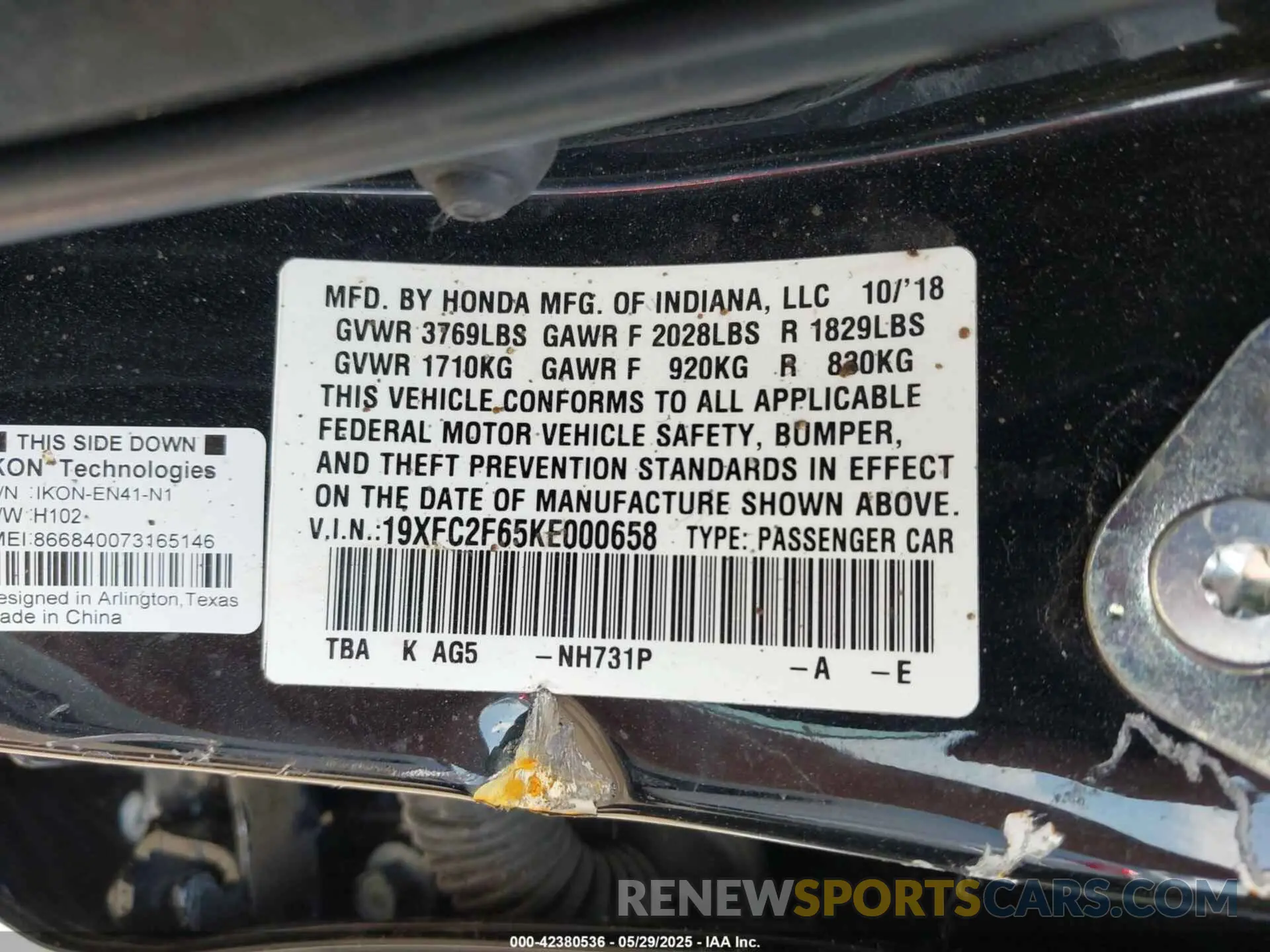 9 Photograph of a damaged car 19XFC2F65KE000658 HONDA CIVIC 2019