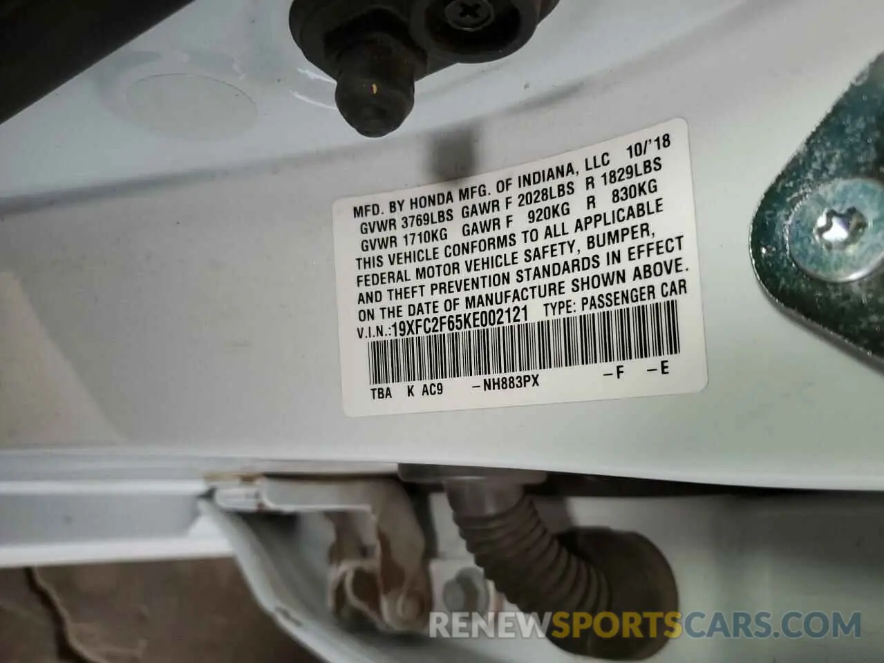 12 Photograph of a damaged car 19XFC2F65KE002121 HONDA CIVIC 2019