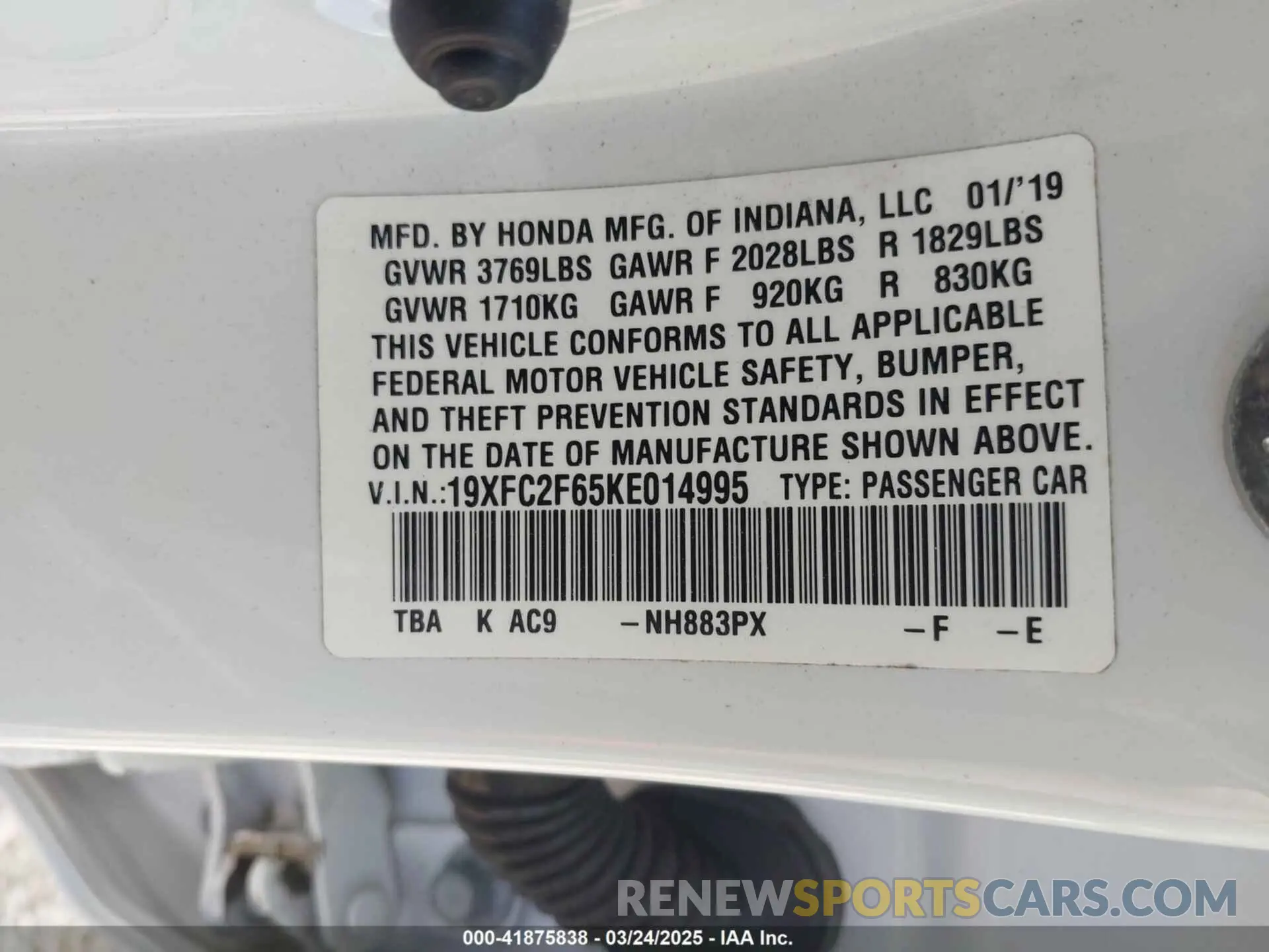 9 Photograph of a damaged car 19XFC2F65KE014995 HONDA CIVIC 2019