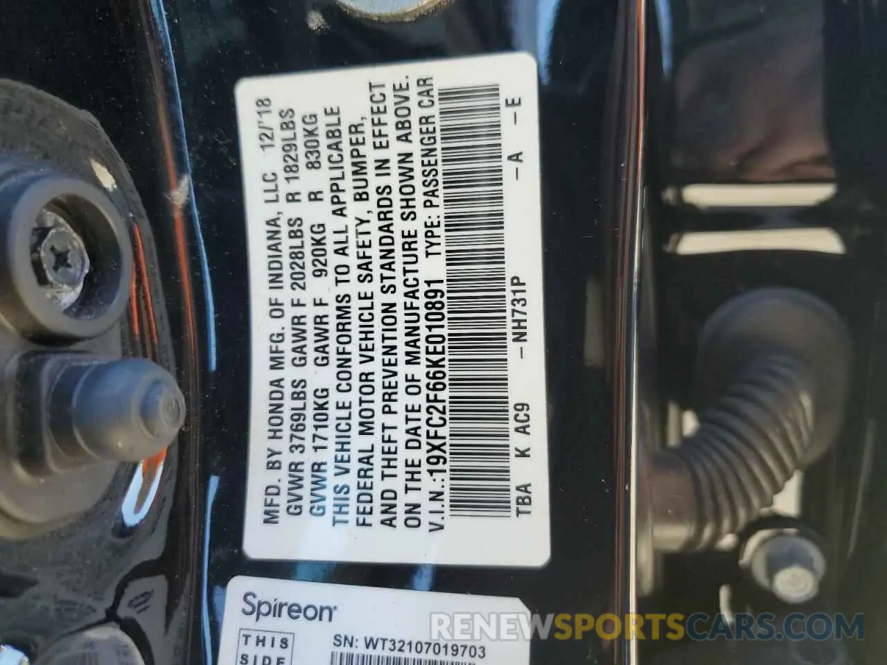 13 Photograph of a damaged car 19XFC2F66KE010891 HONDA CIVIC 2019