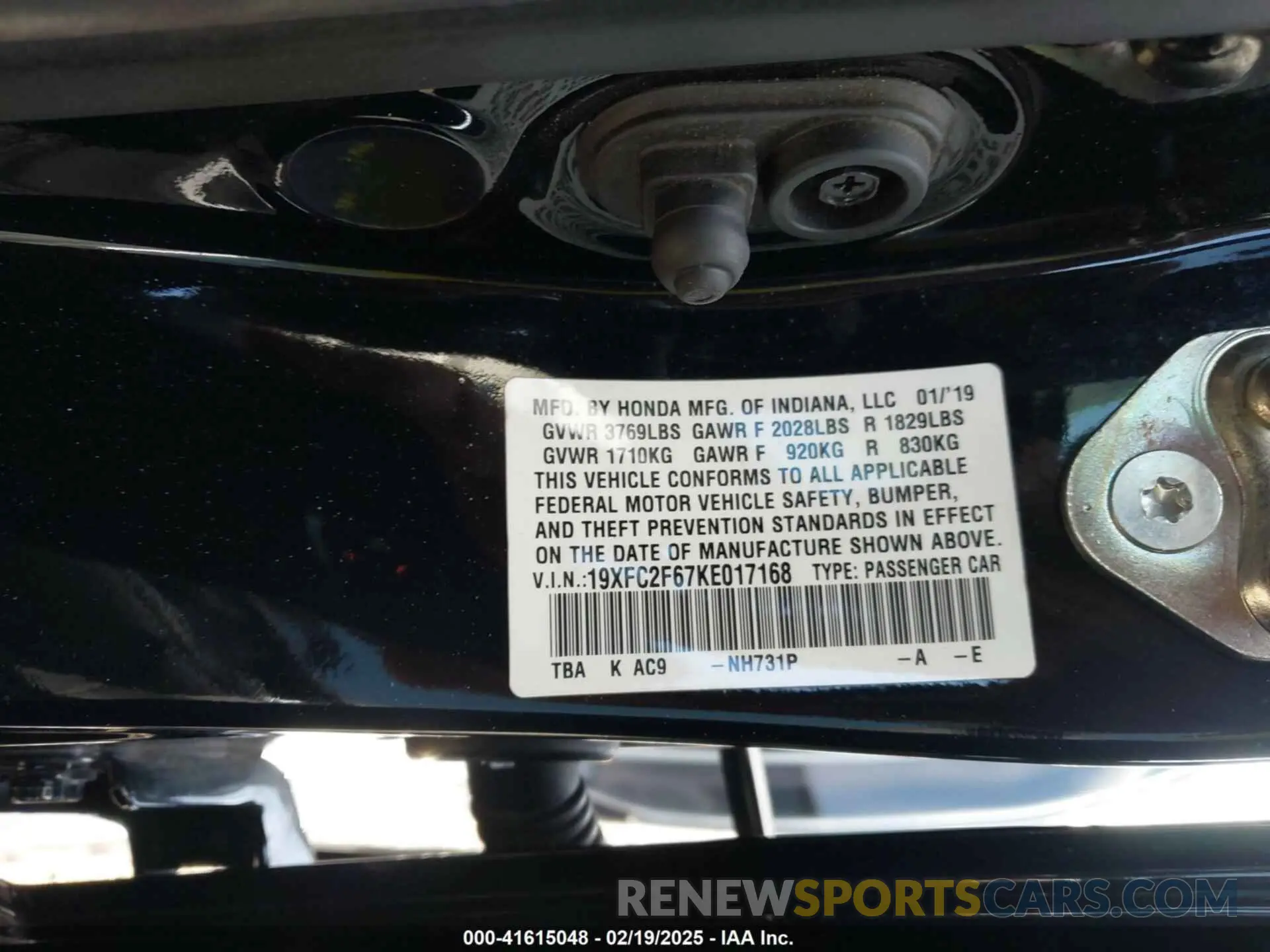 9 Photograph of a damaged car 19XFC2F67KE017168 HONDA CIVIC 2019
