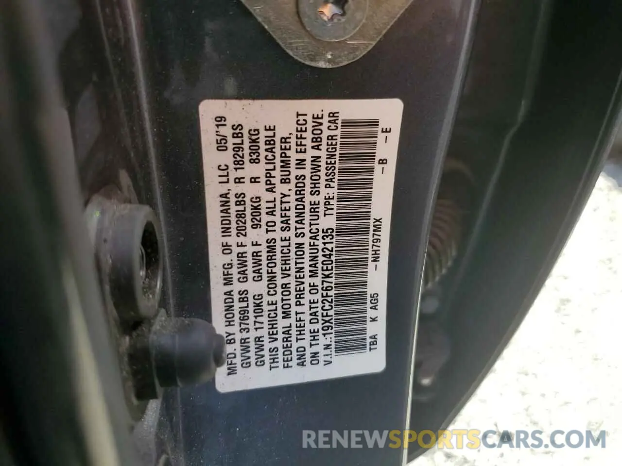 12 Photograph of a damaged car 19XFC2F67KE042135 HONDA CIVIC 2019