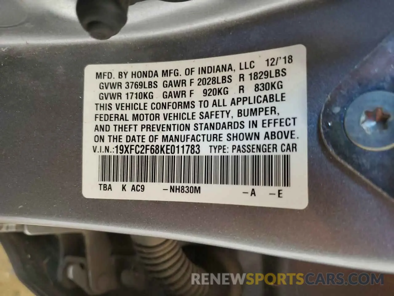 13 Photograph of a damaged car 19XFC2F68KE011783 HONDA CIVIC 2019