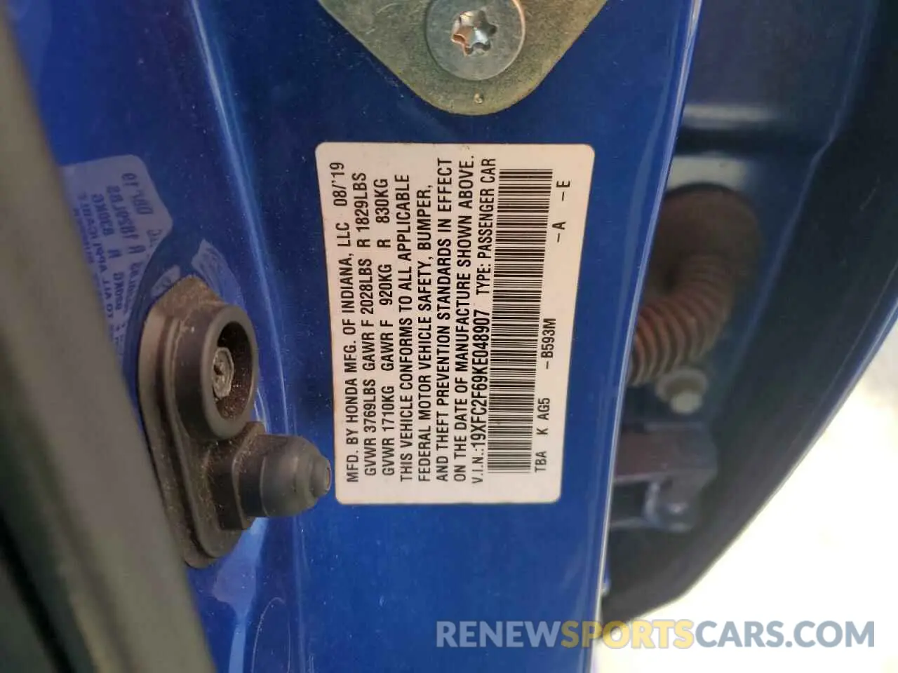 12 Photograph of a damaged car 19XFC2F69KE048907 HONDA CIVIC 2019