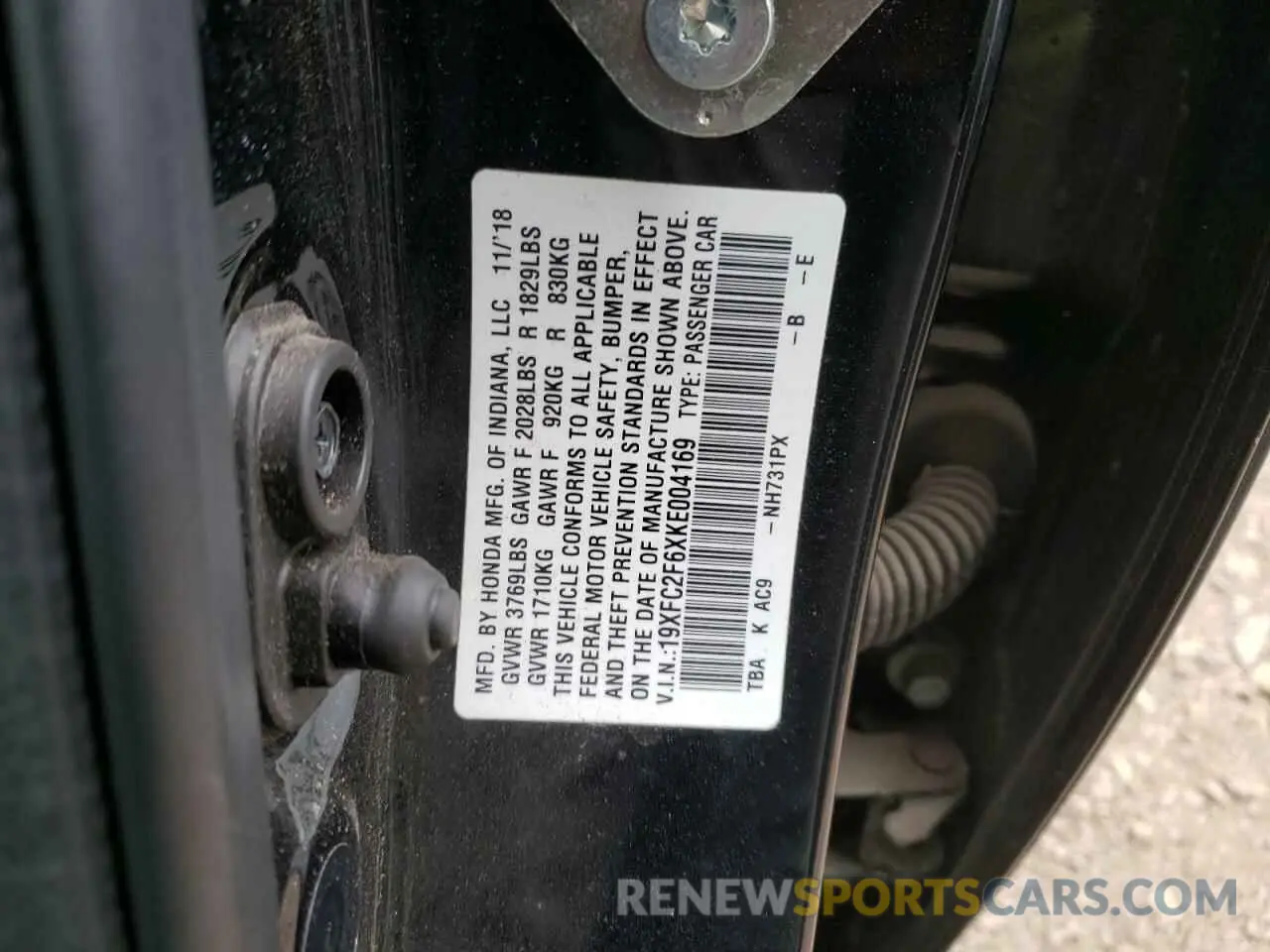 12 Photograph of a damaged car 19XFC2F6XKE004169 HONDA CIVIC 2019