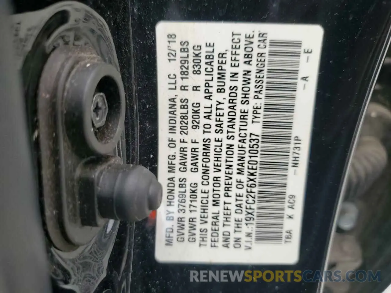 13 Photograph of a damaged car 19XFC2F6XKE010537 HONDA CIVIC 2019