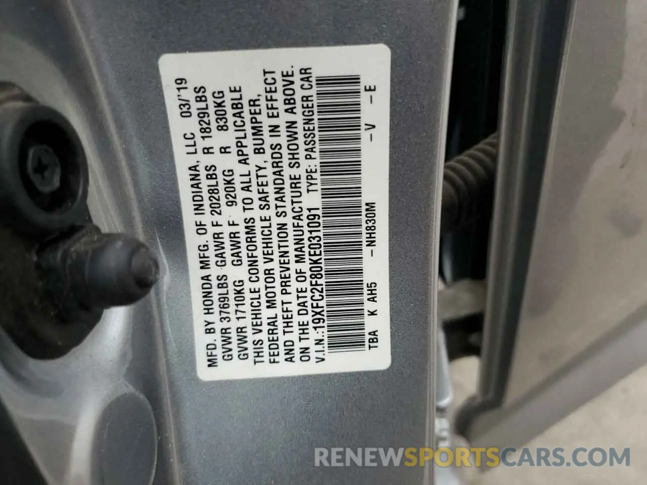 12 Photograph of a damaged car 19XFC2F80KE031091 HONDA CIVIC 2019