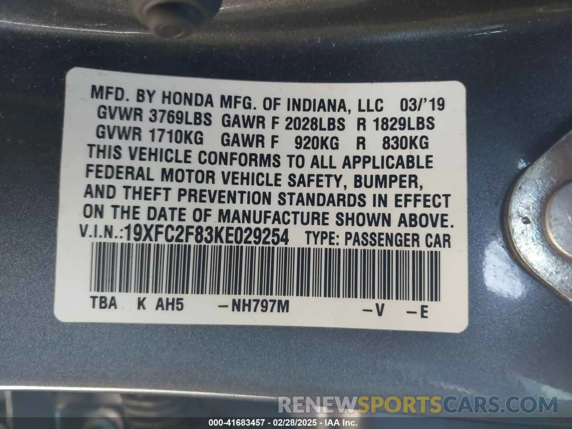 9 Photograph of a damaged car 19XFC2F83KE029254 HONDA CIVIC 2019